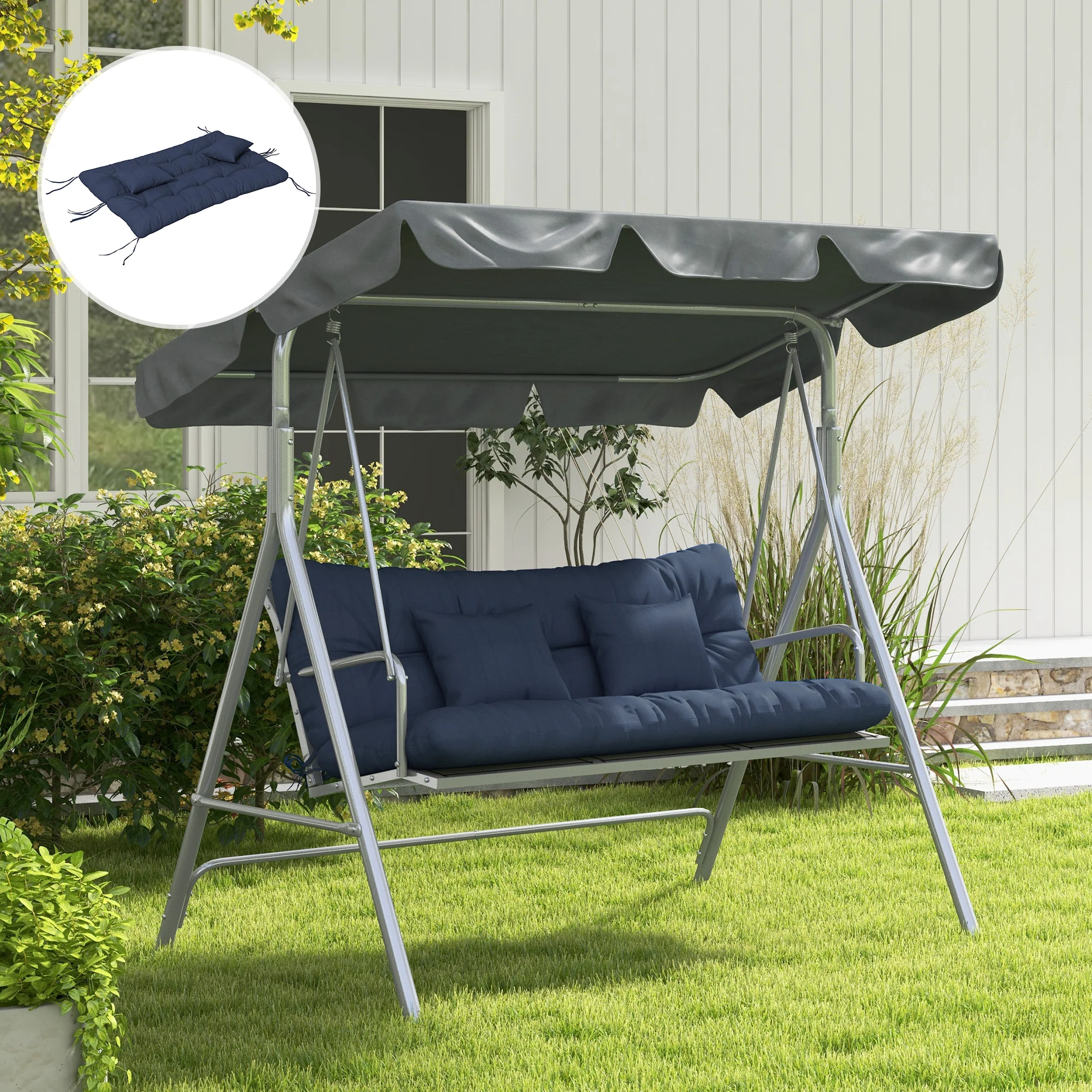 4-Piece Back & Seat Cushion Pillows Replacement, Patio Chair Cushions Set with Ties, Navy Blue - Image 9