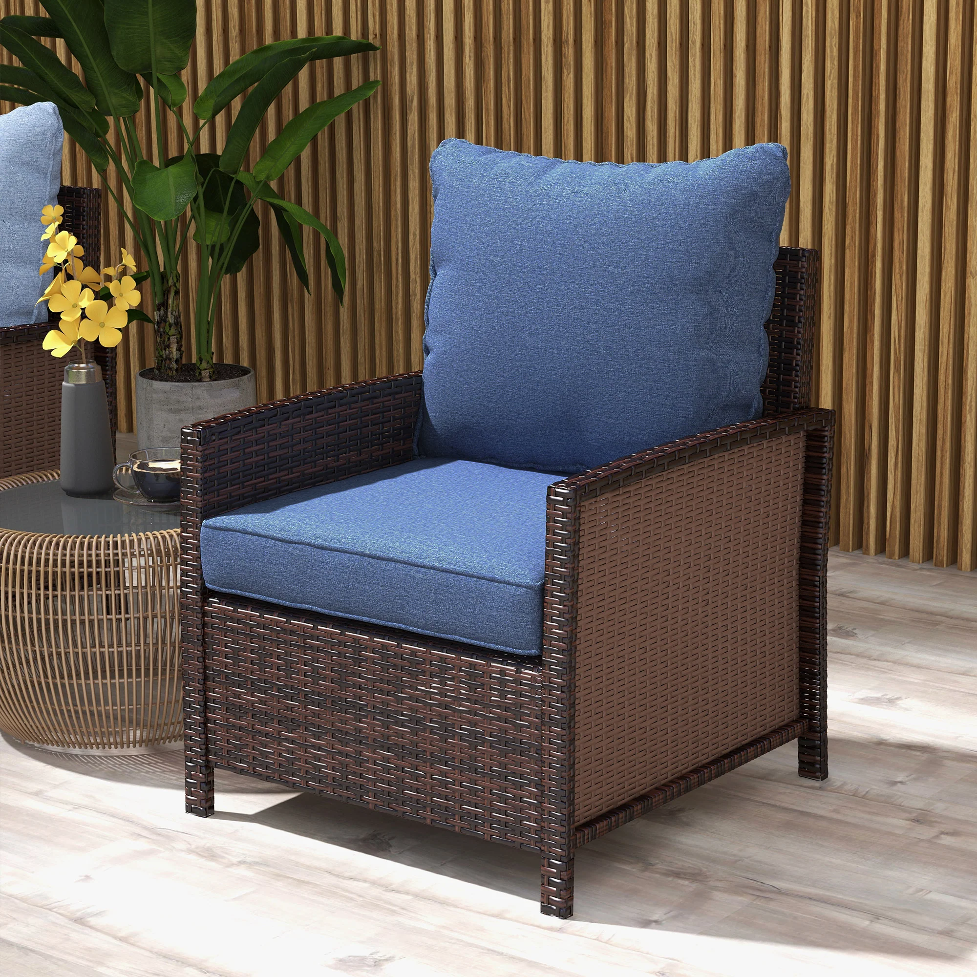 4-Piece Seat Cushion Pillows Replacement, Patio Chair Cushions Set with Back, Blue - Image 11