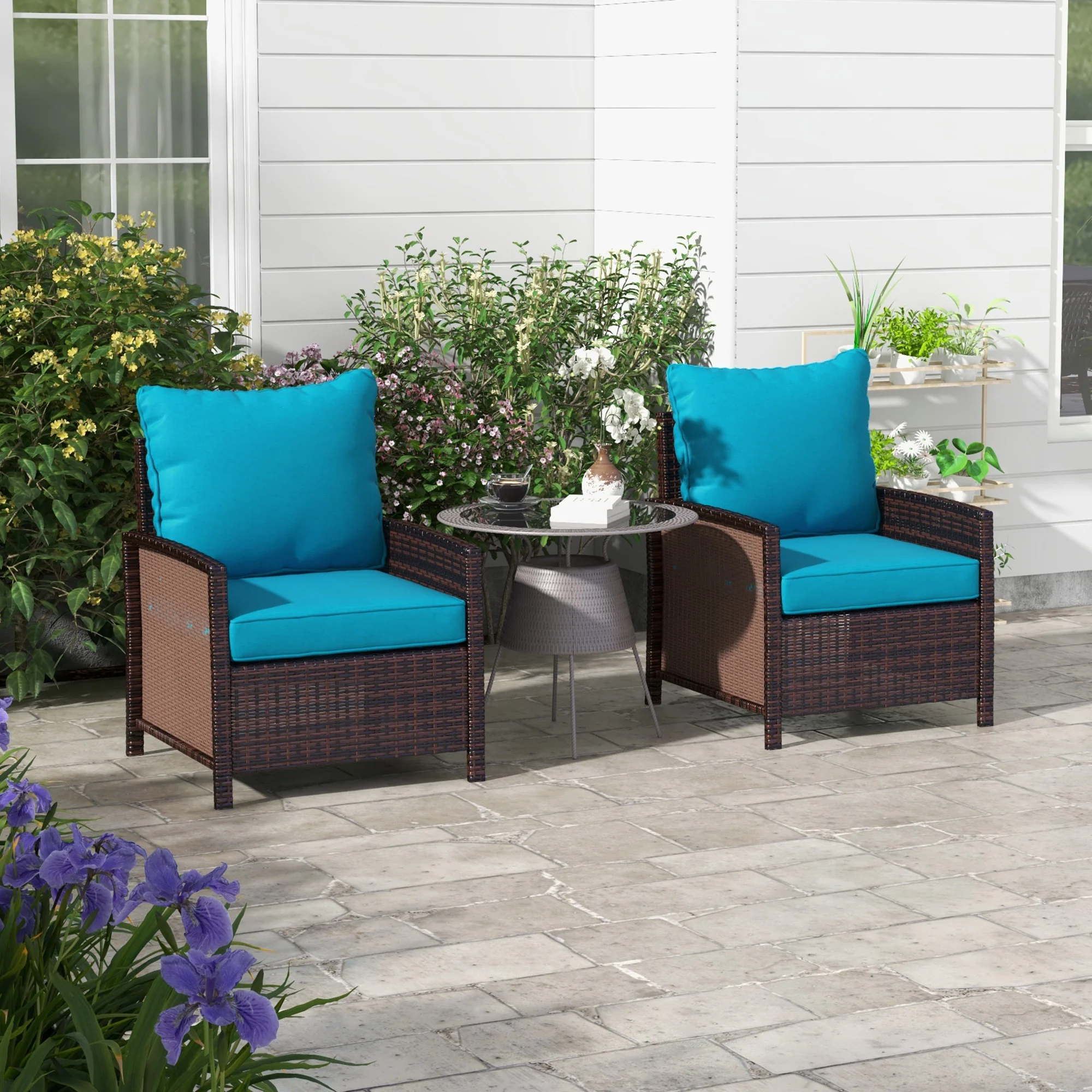 4-Piece Seat Cushion Pillows Replacement, Patio Chair Cushions Set with Back, Turquoise - Image 3