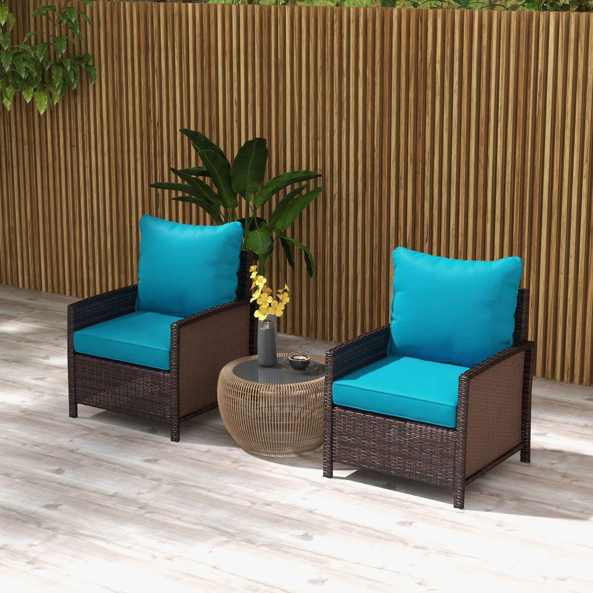 4-Piece Seat Cushion Pillows Replacement, Patio Chair Cushions Set with Back, Turquoise - Image 4