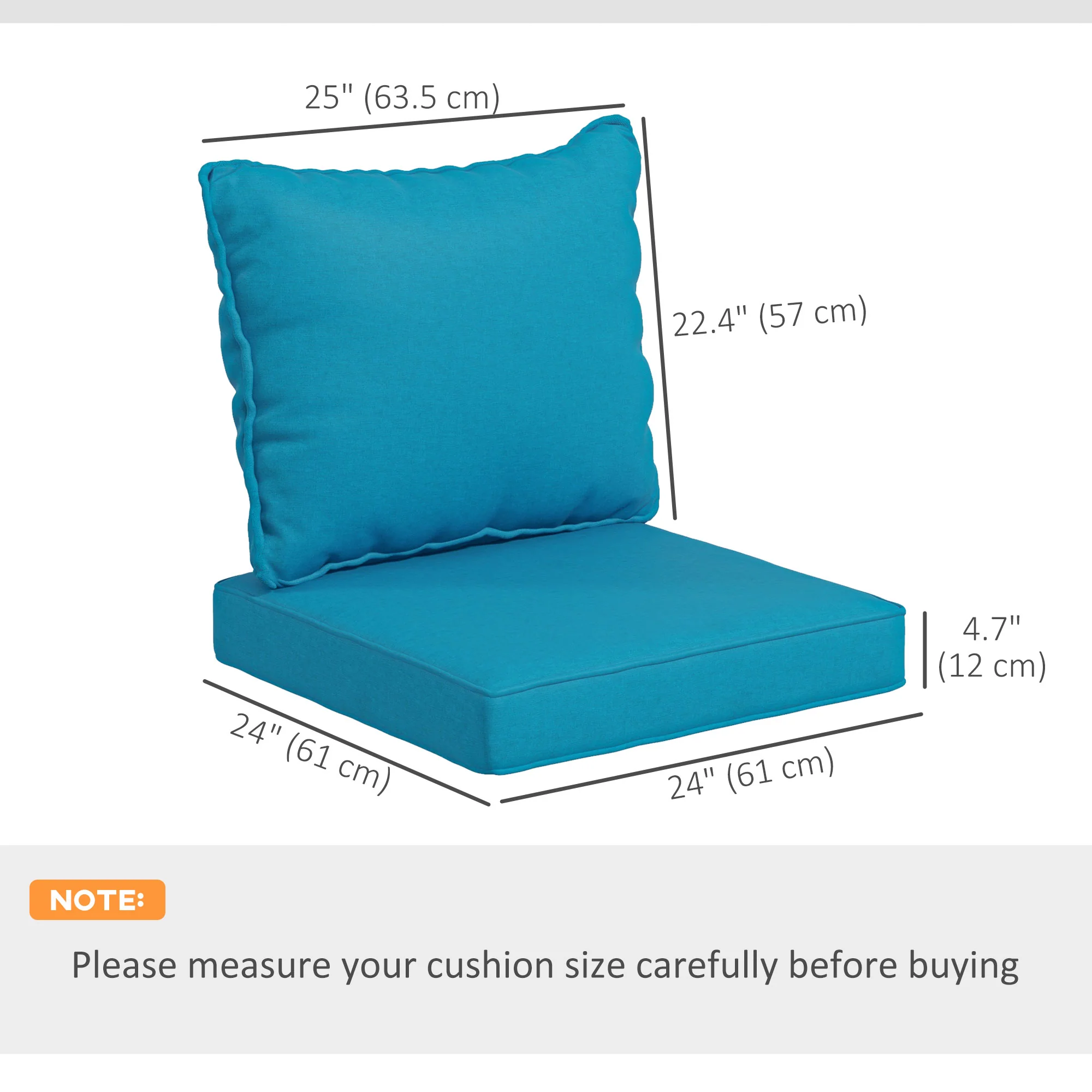 4-Piece Seat Cushion Pillows Replacement, Patio Chair Cushions Set with Back, Turquoise - Image 5
