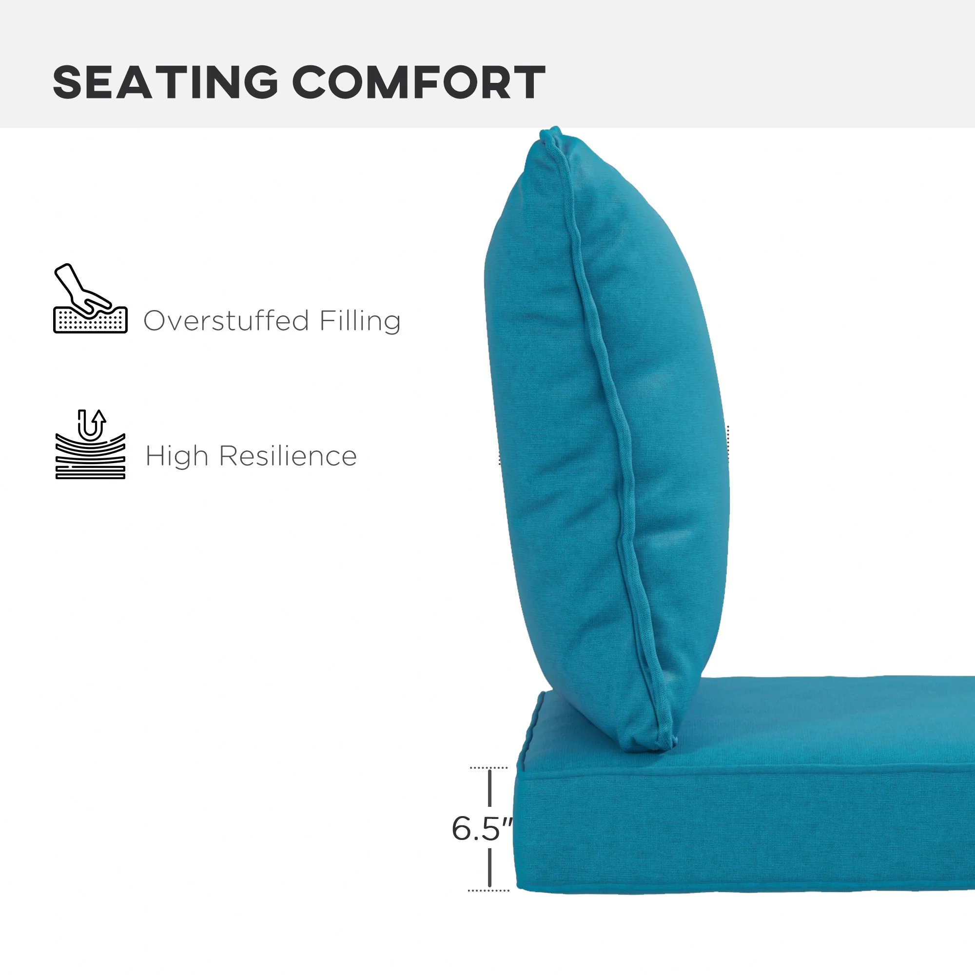4-Piece Seat Cushion Pillows Replacement, Patio Chair Cushions Set with Back, Turquoise - Image 7