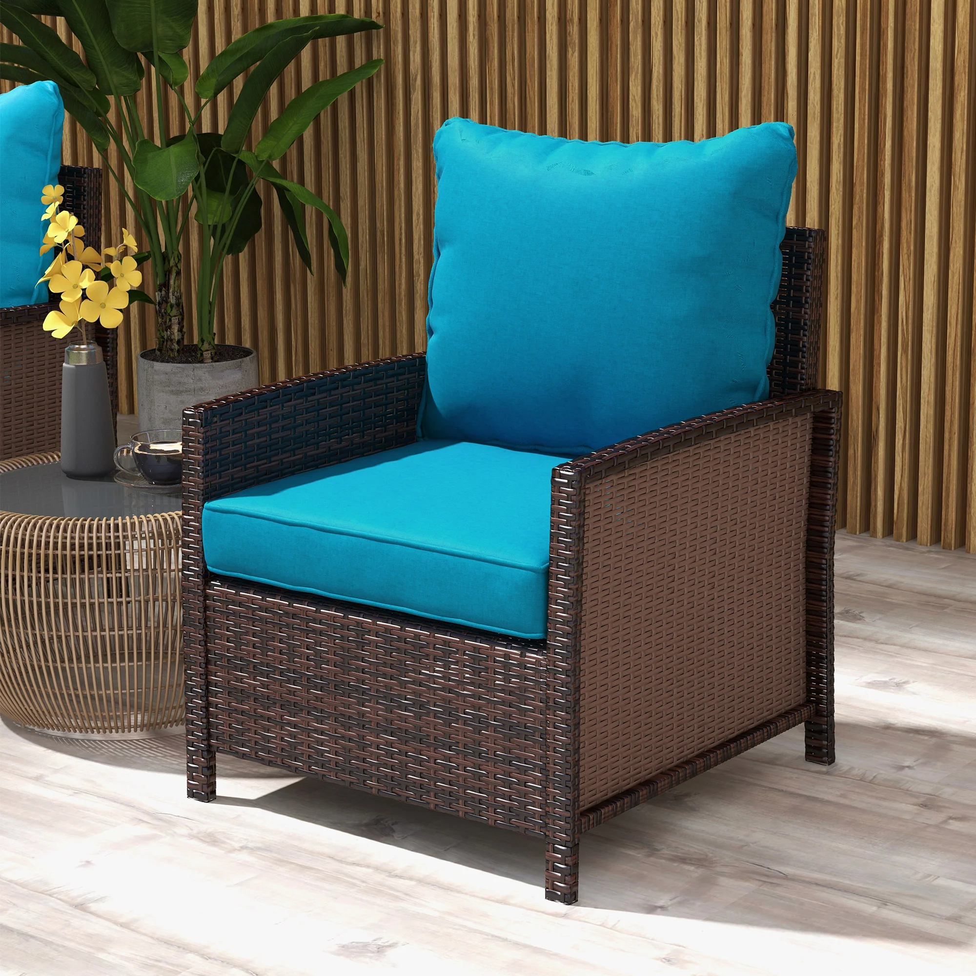 4-Piece Seat Cushion Pillows Replacement, Patio Chair Cushions Set with Back, Turquoise - Image 9
