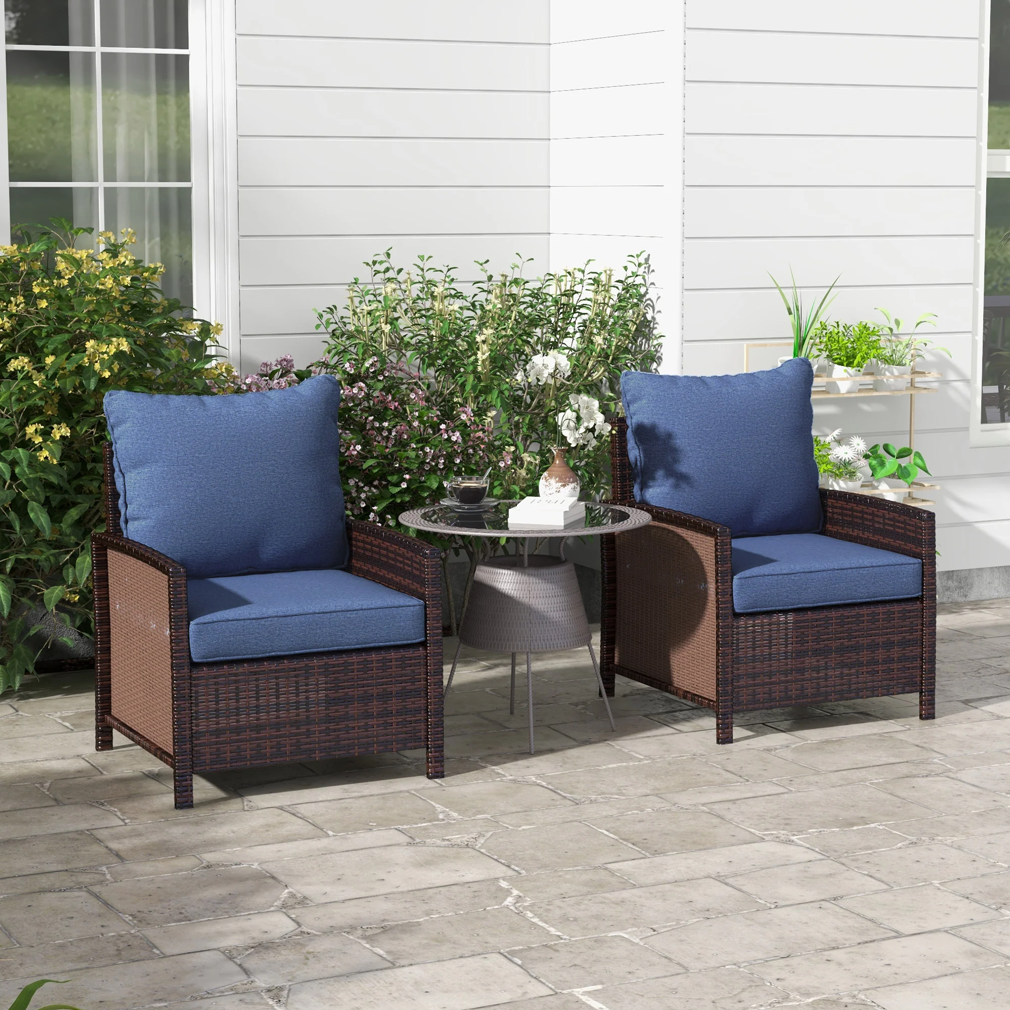 4-Piece Seat Cushion Pillows Replacement, Patio Chair Cushions Set with Back, Blue - Image 3