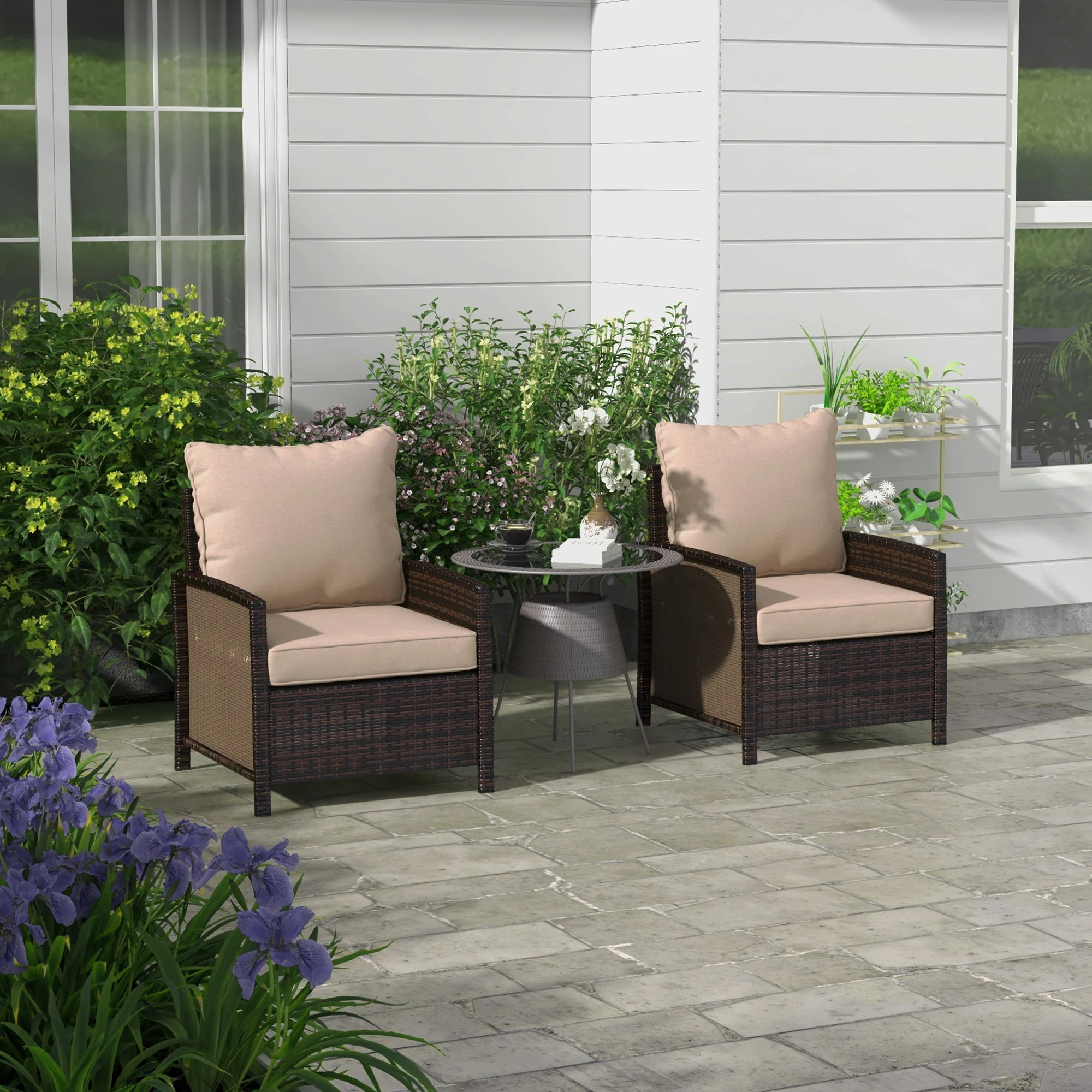 4-Piece Seat Cushion Pillows Replacement, Patio Chair Cushions Set with Back, Beige - Image 3