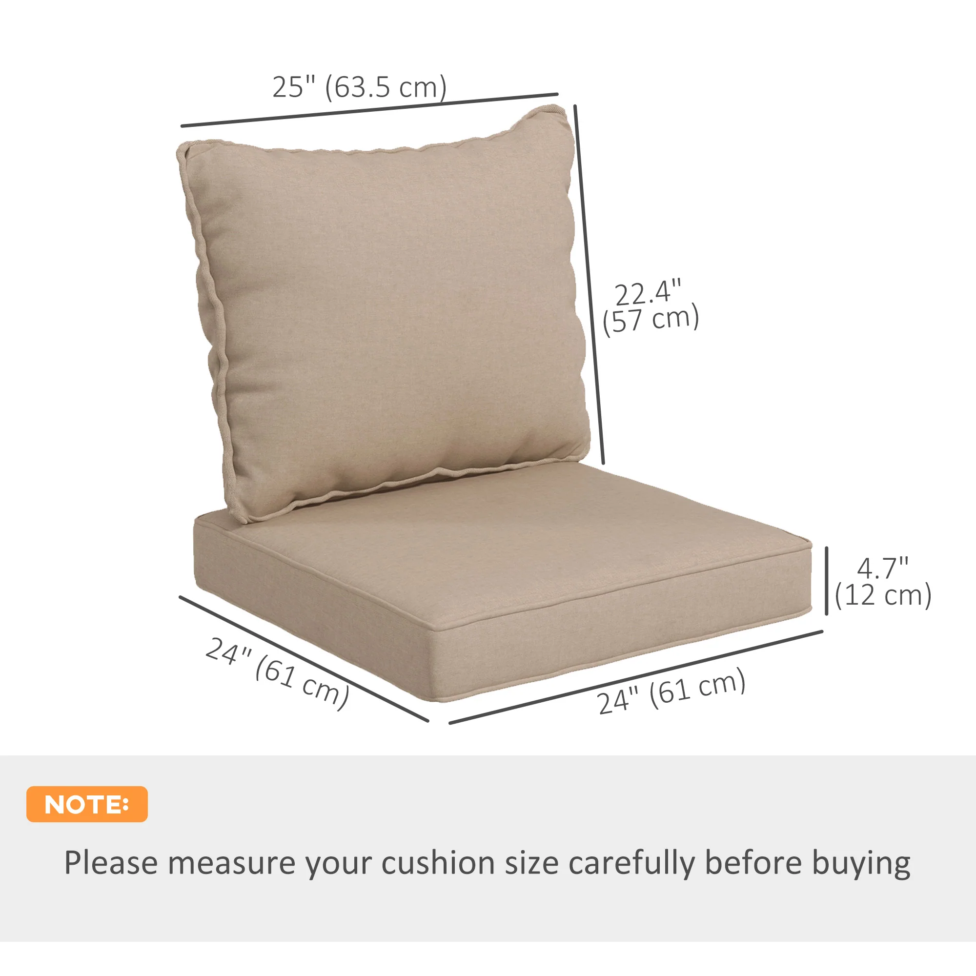 4-Piece Seat Cushion Pillows Replacement, Patio Chair Cushions Set with Back, Beige - Image 5