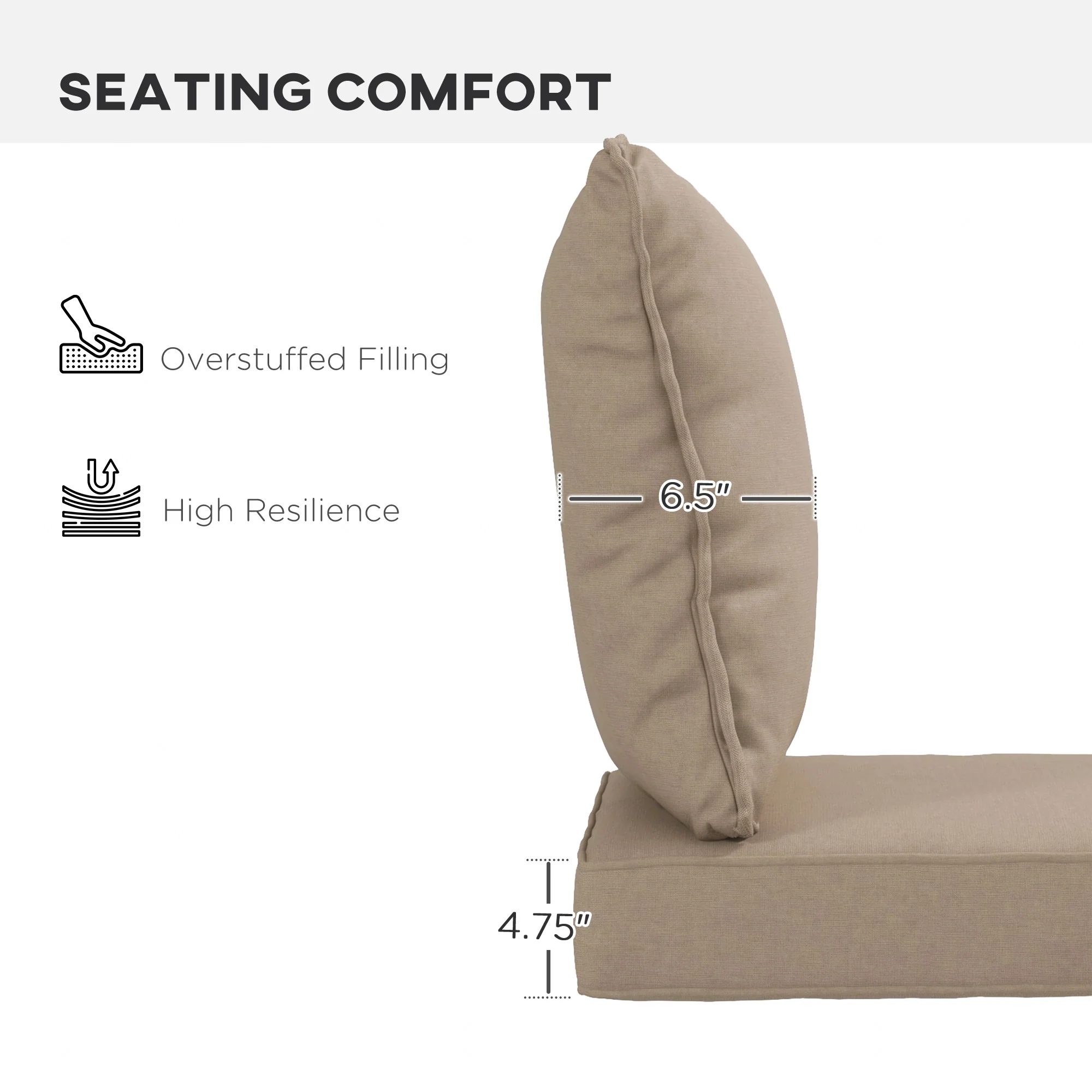 4-Piece Seat Cushion Pillows Replacement, Patio Chair Cushions Set with Back, Beige - Image 7