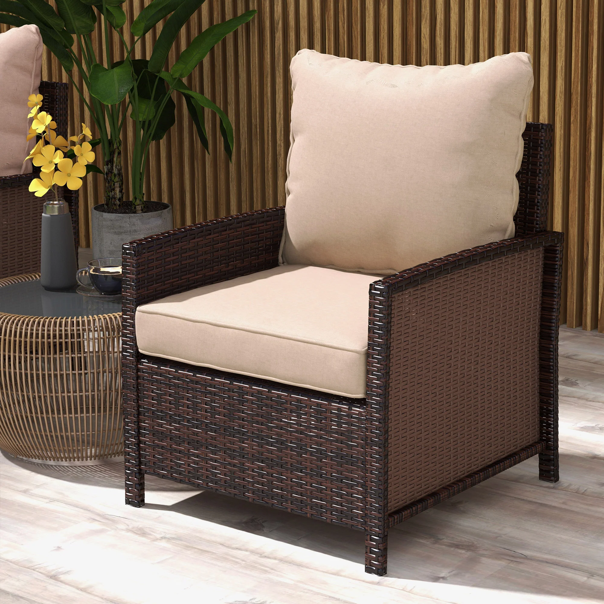 4-Piece Seat Cushion Pillows Replacement, Patio Chair Cushions Set with Back, Beige - Image 9