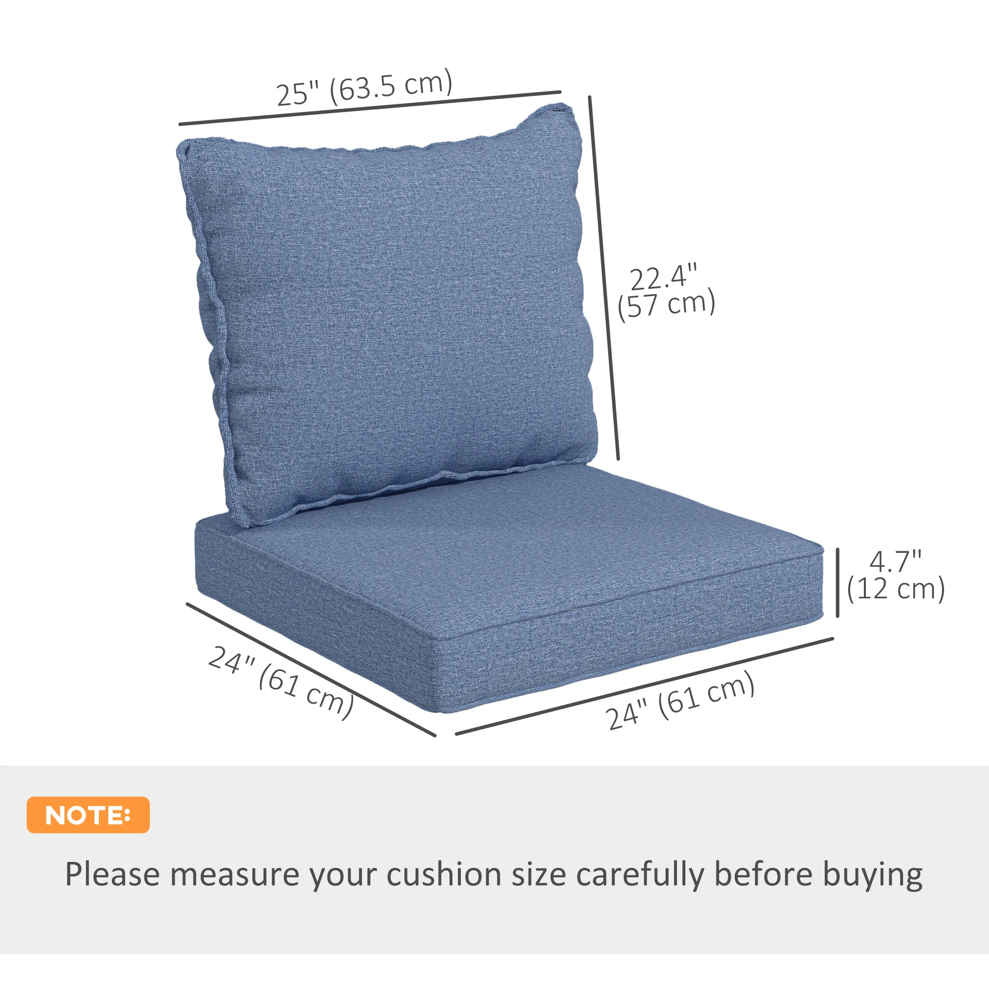 4-Piece Seat Cushion Pillows Replacement, Patio Chair Cushions Set with Back, Blue - Image 5