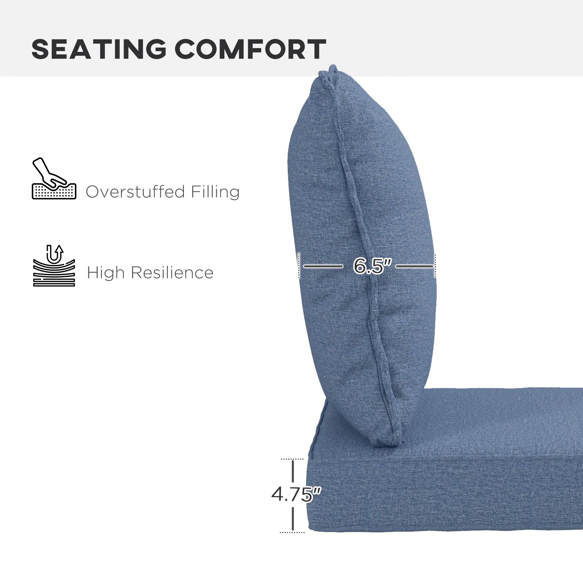 4-Piece Seat Cushion Pillows Replacement, Patio Chair Cushions Set with Back, Blue - Image 7