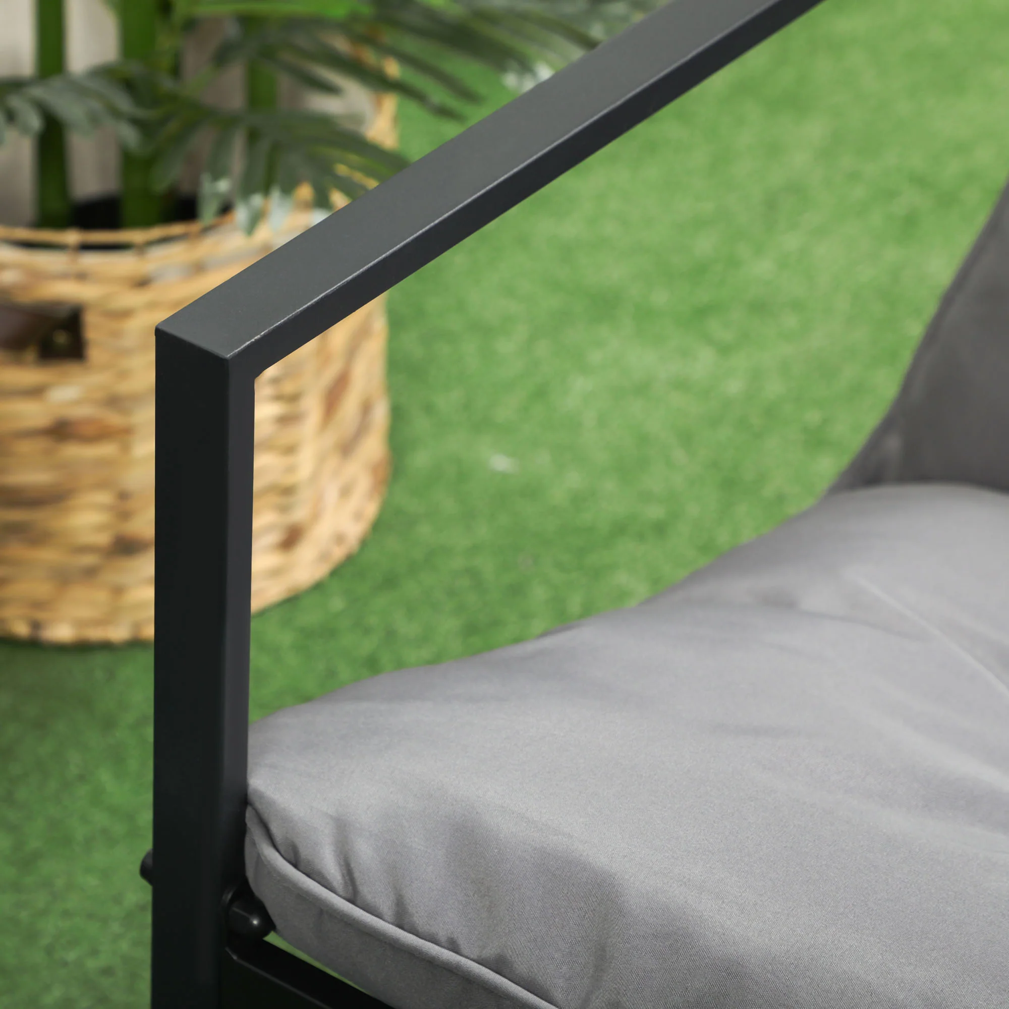 4 Piece Outdoor Patio Conversation Set w/ Tempered Glass Table, Loveseat & 2 Chairs, Grey - Image 11