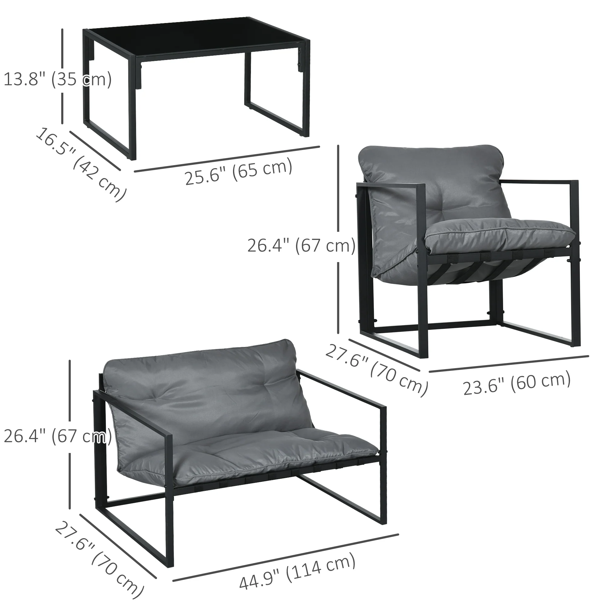 4 Piece Outdoor Patio Conversation Set w/ Tempered Glass Table, Loveseat & 2 Chairs, Grey - Image 5