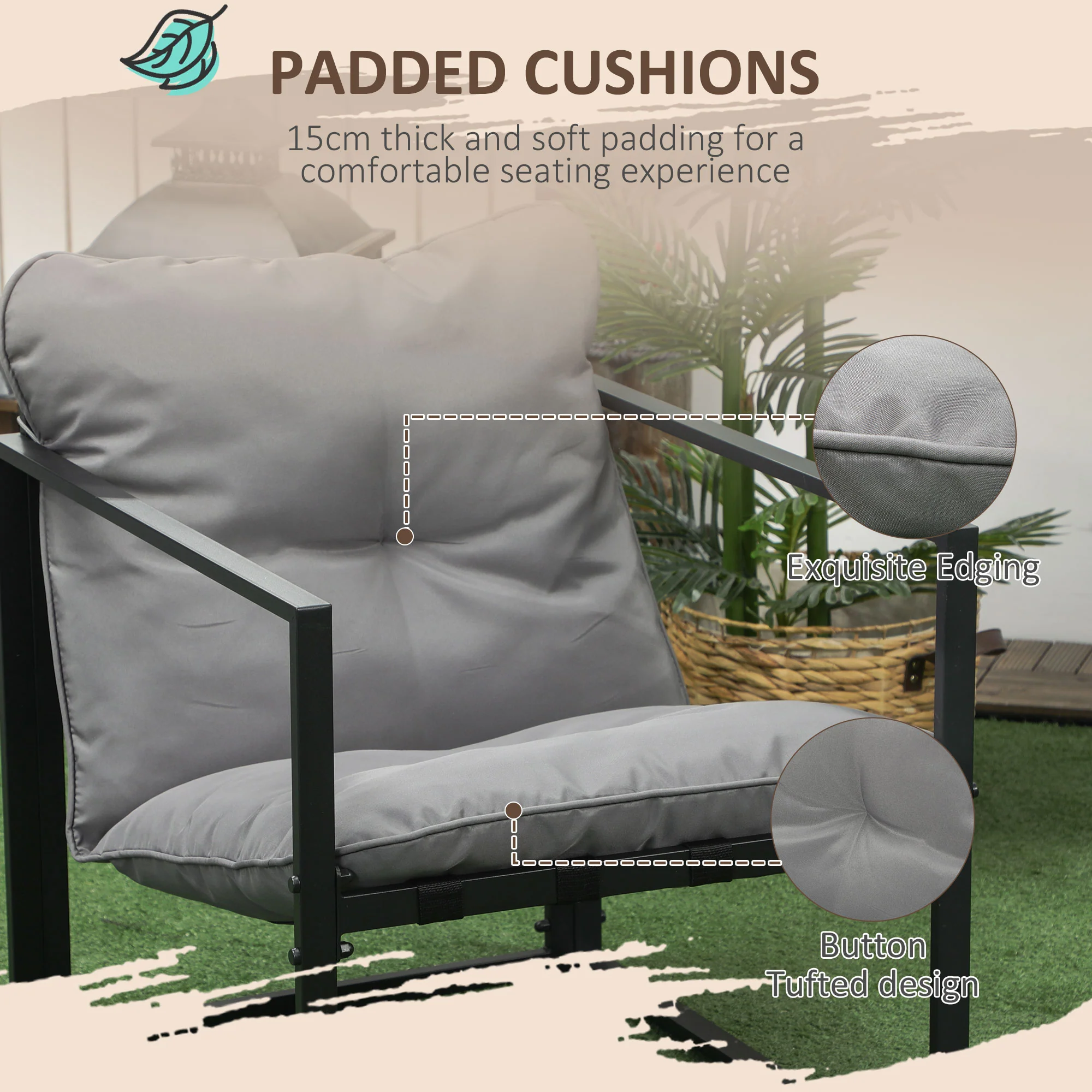 4 Piece Outdoor Patio Conversation Set w/ Tempered Glass Table, Loveseat & 2 Chairs, Grey - Image 6