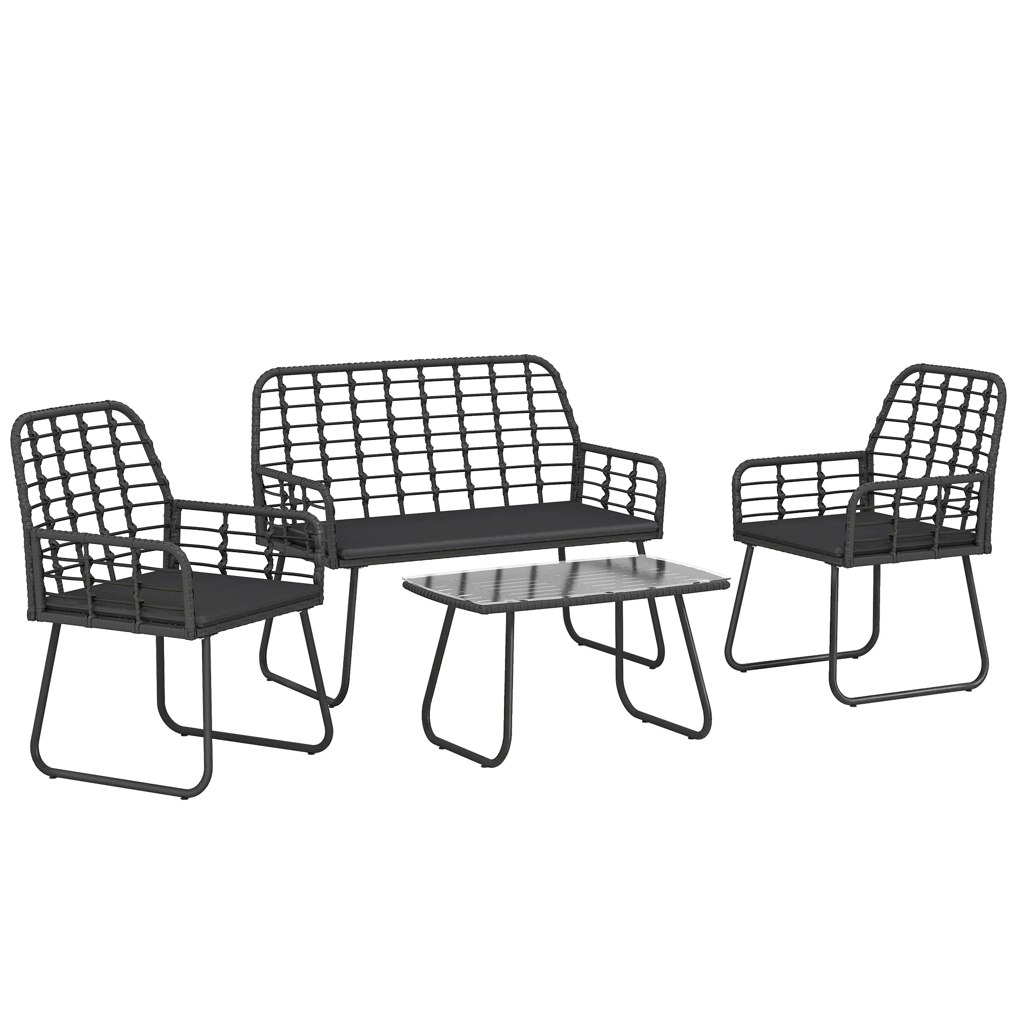 4 Piece Rattan Garden Furniture Set with Loveseat and Coffee Table, Black - Image 12