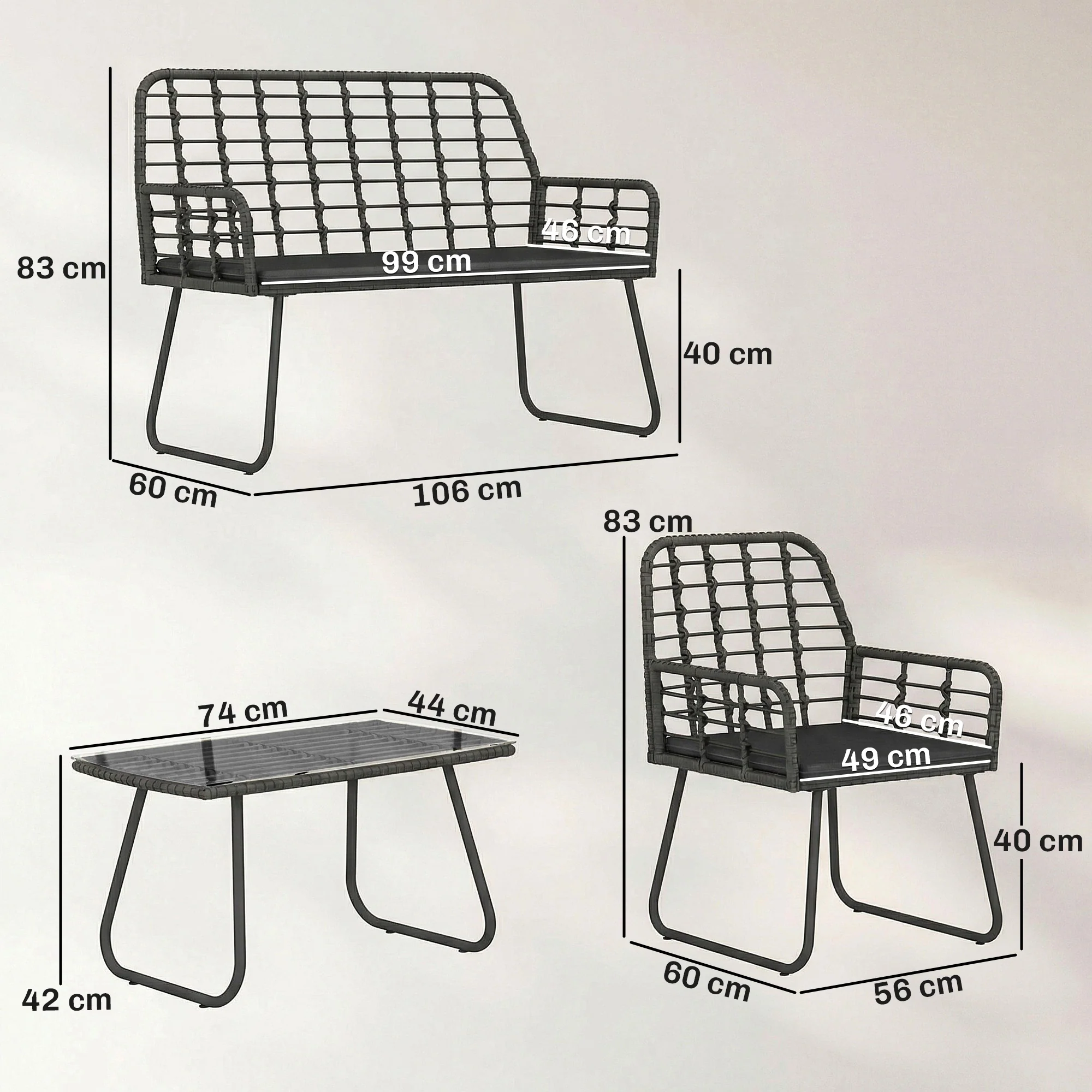 4 Piece Rattan Garden Furniture Set with Loveseat and Coffee Table, Black - Image 5