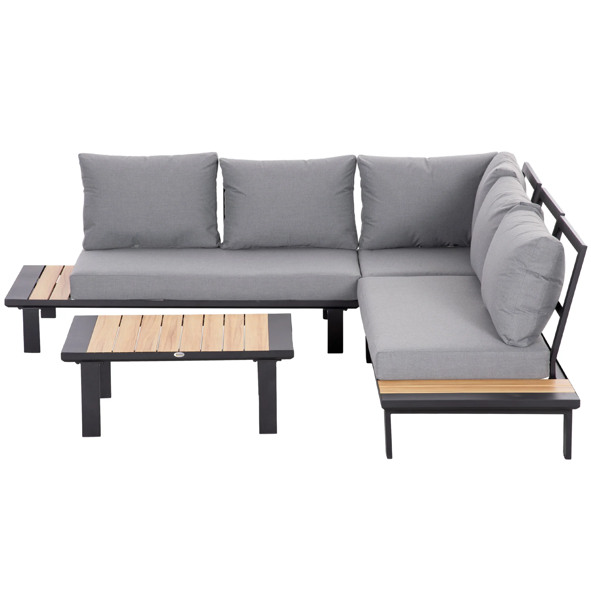 FlexNook Patio Sofa Conversation Set w/ Padded Cushion, Coffee Table & Side Panel, Dark Grey - Image 2