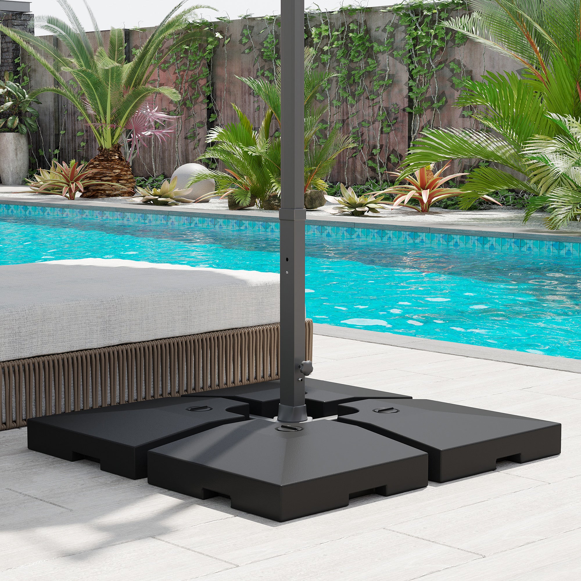 4 Pieces Fillable Parasol Base, Heavy Duty Umbrella Weights for Cross Stand, Square Holder for Cantilever Parasol, Total 120KG Sand/ 80L Water Filled (Metal Pole & Cross Stand NOT INCLUDED) - Image 4