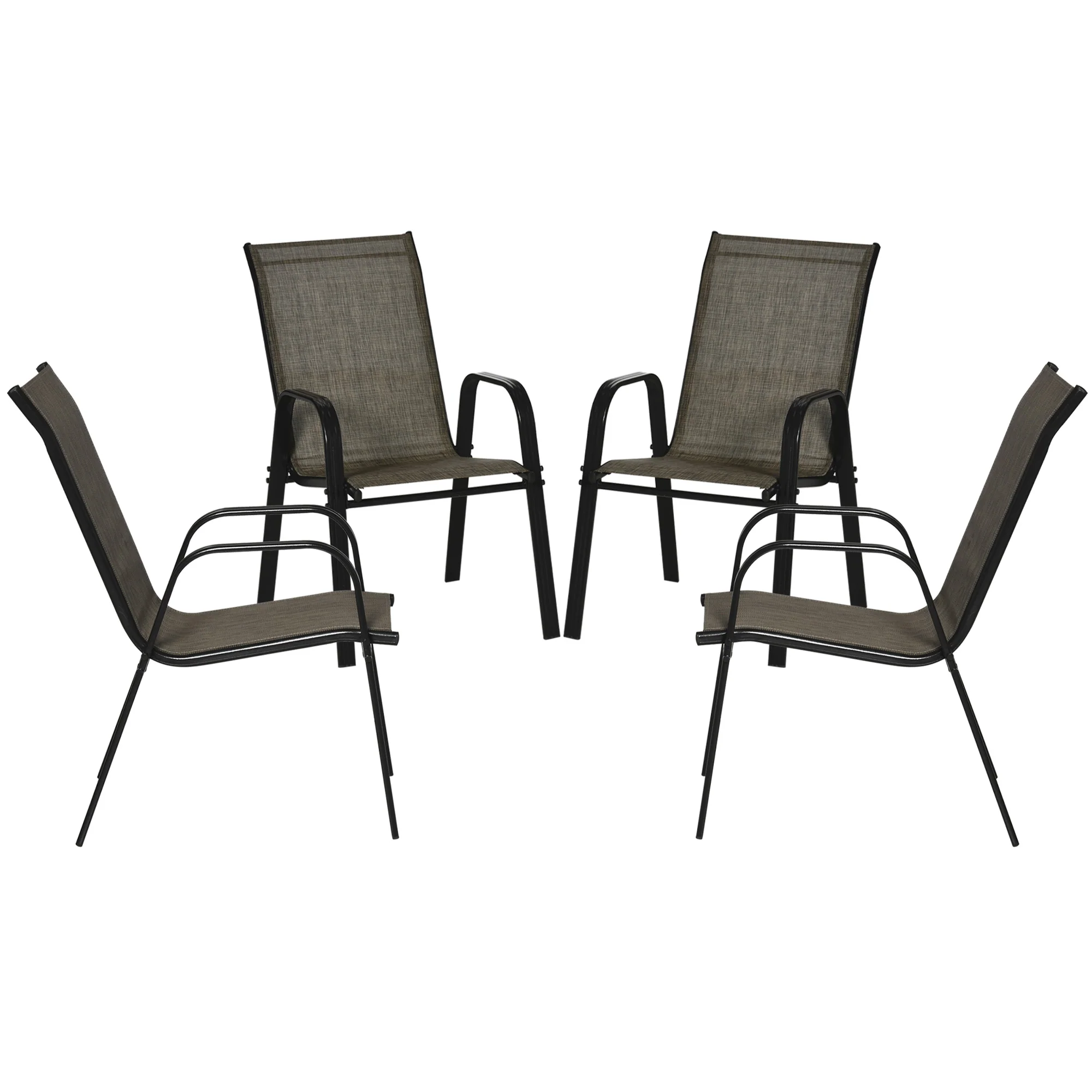 4 Pieces Garden Chairs with High Backrest and Armrest, Mixed Brown - Image 2