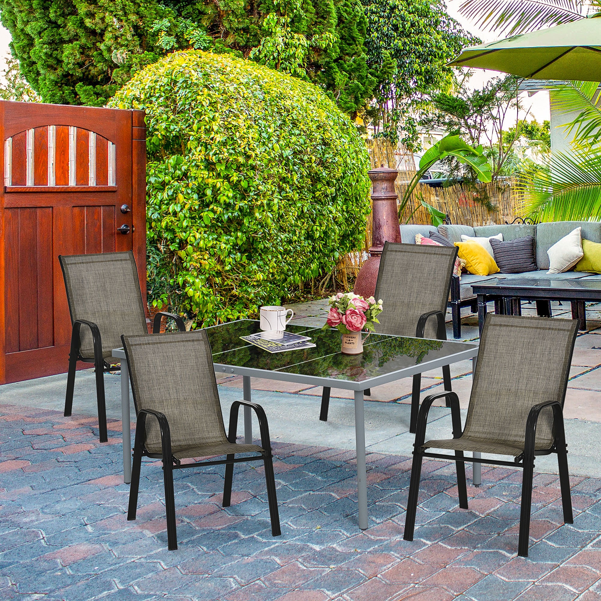 4 Pieces Garden Chairs with High Backrest and Armrest, Mixed Brown - Image 3