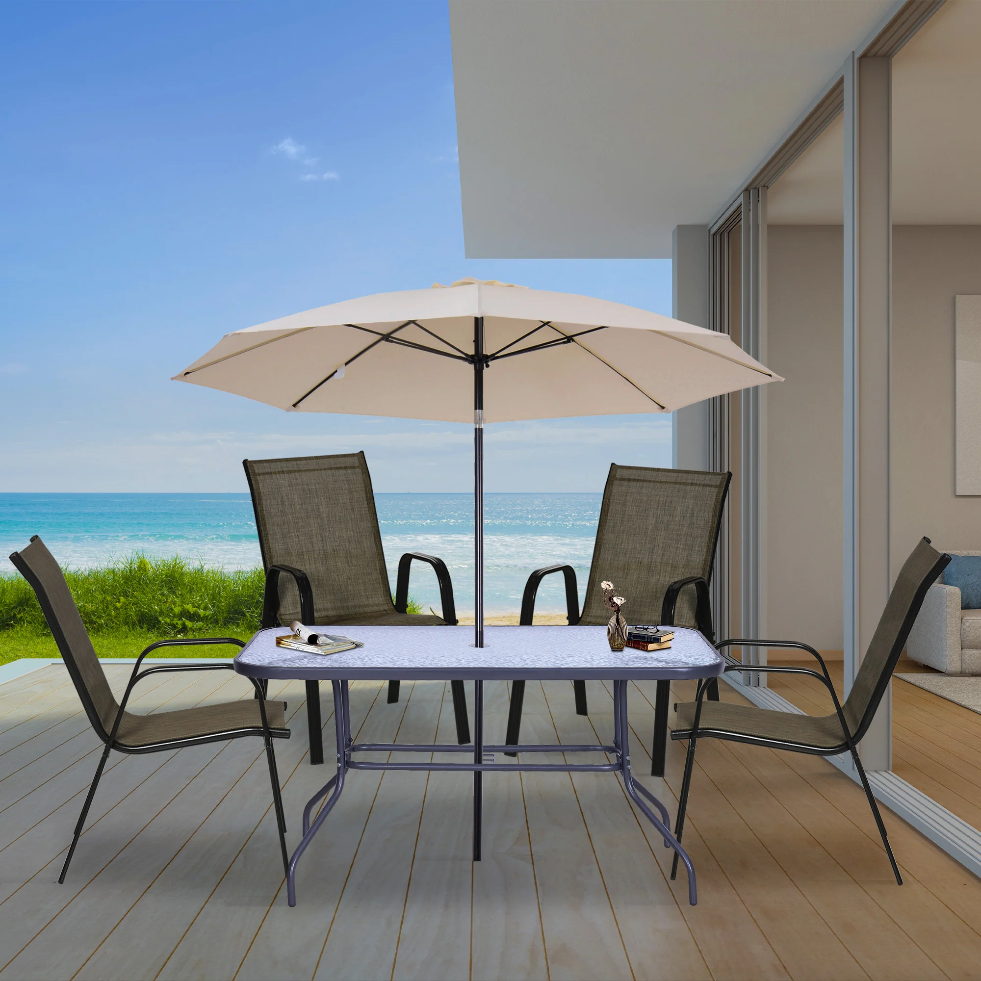 4 Pieces Garden Chairs with High Backrest and Armrest, Mixed Brown - Image 4