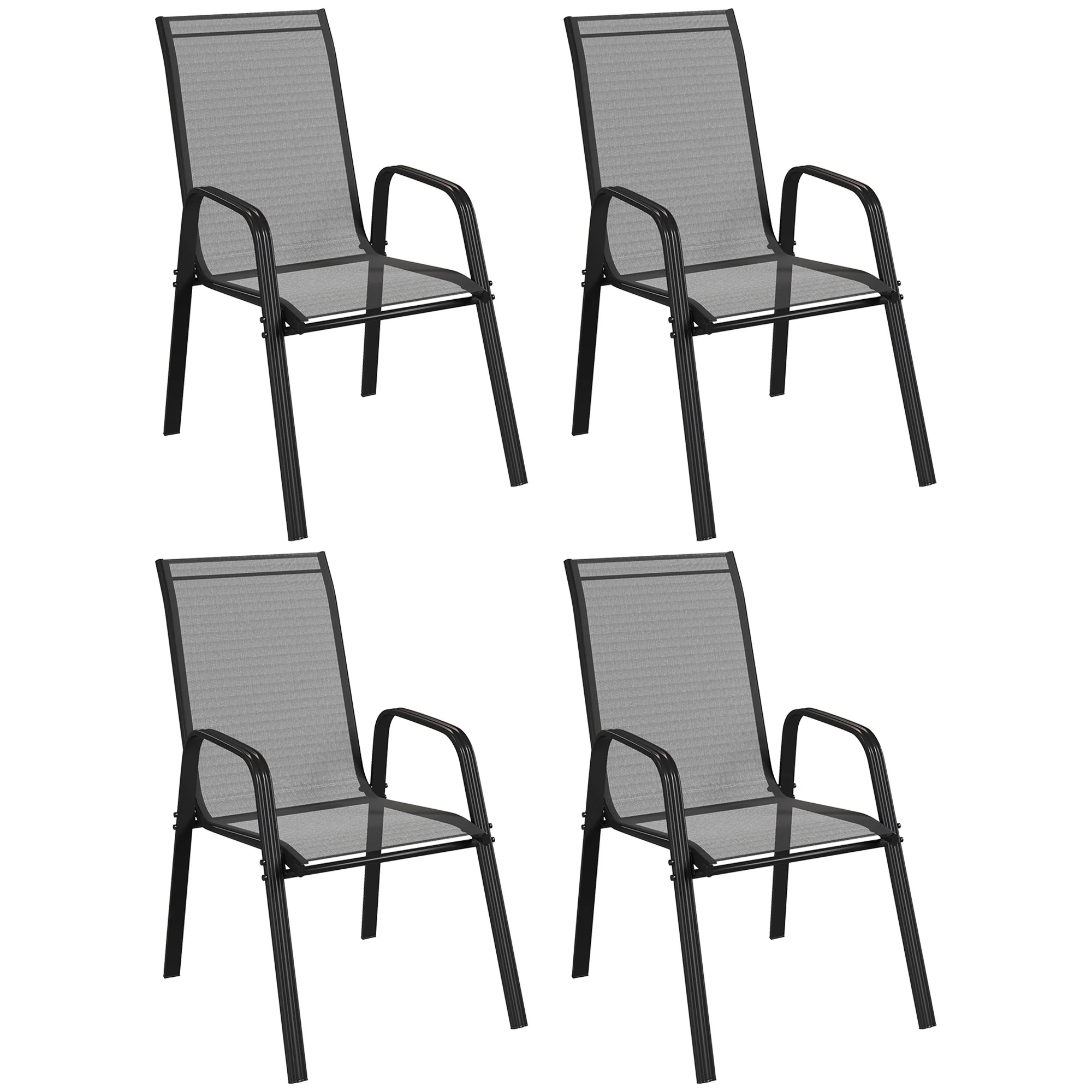 4 Pieces Stackable Outdoor Chairs with High Backrest and Armrest, Black - Image 12