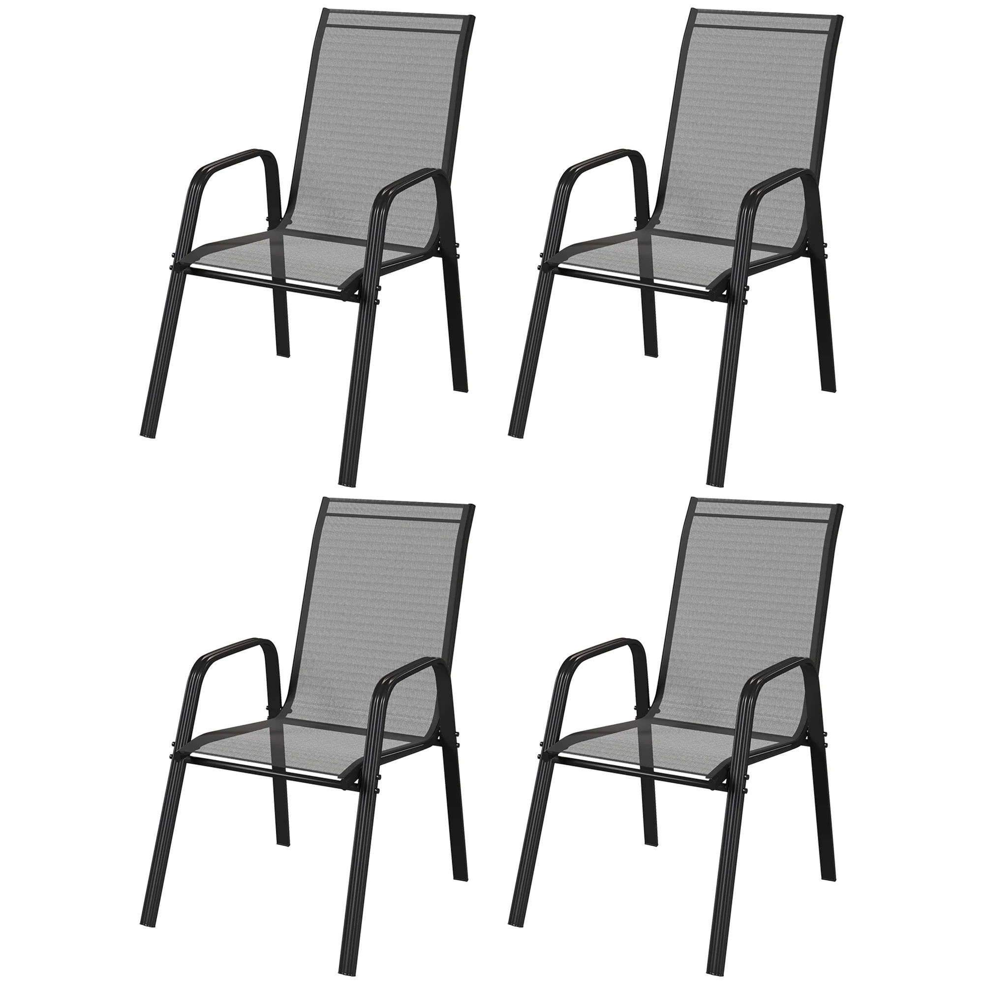 4 Pieces Stackable Outdoor Chairs with High Backrest and Armrest, Black - Image 2