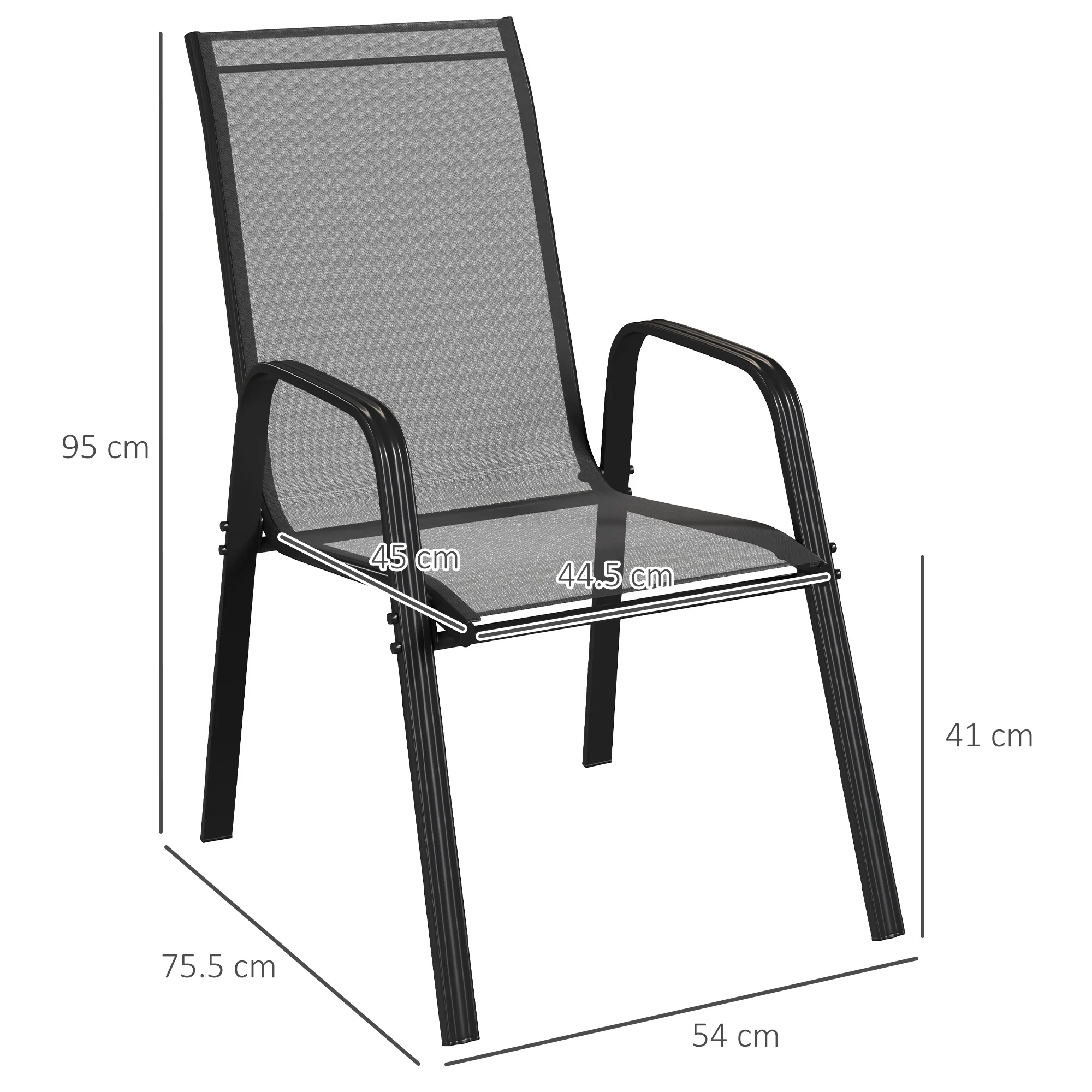 4 Pieces Stackable Outdoor Chairs with High Backrest and Armrest, Black - Image 5