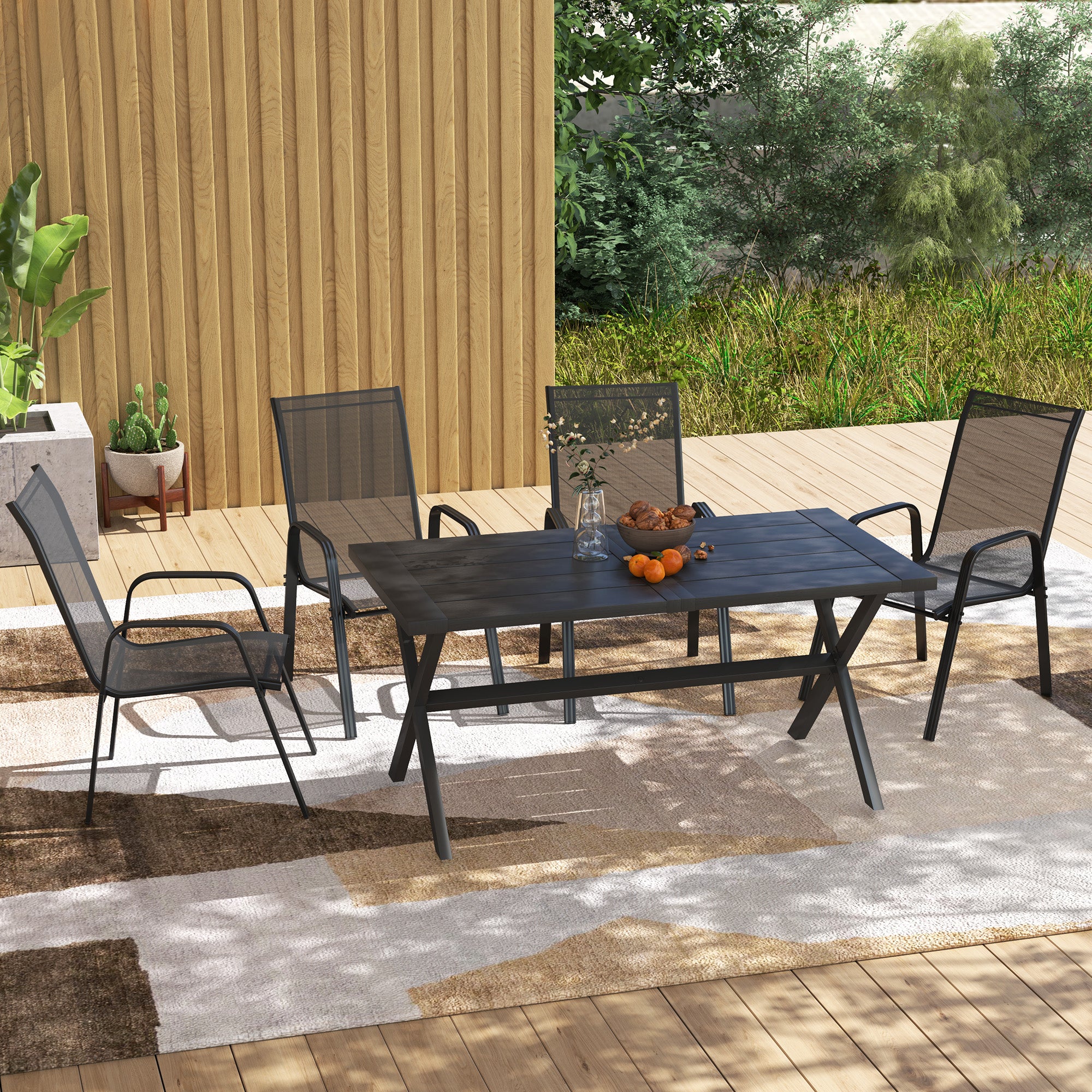 4 Pieces Stackable Outdoor Chairs with High Backrest and Armrest, Black - Image 9