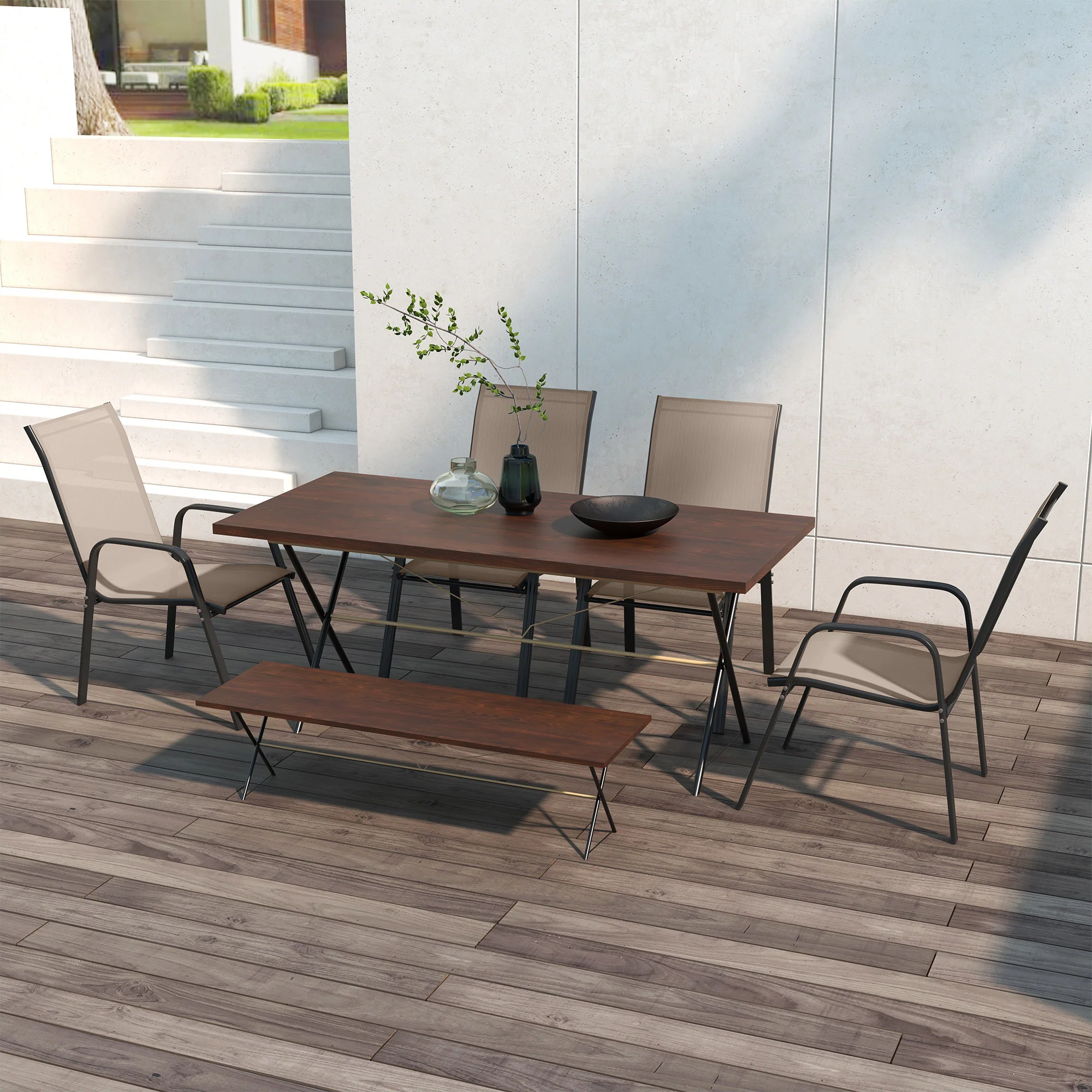 4 Pieces Garden Chairs with High Backrest and Armrest, Dark Grey - Image 4