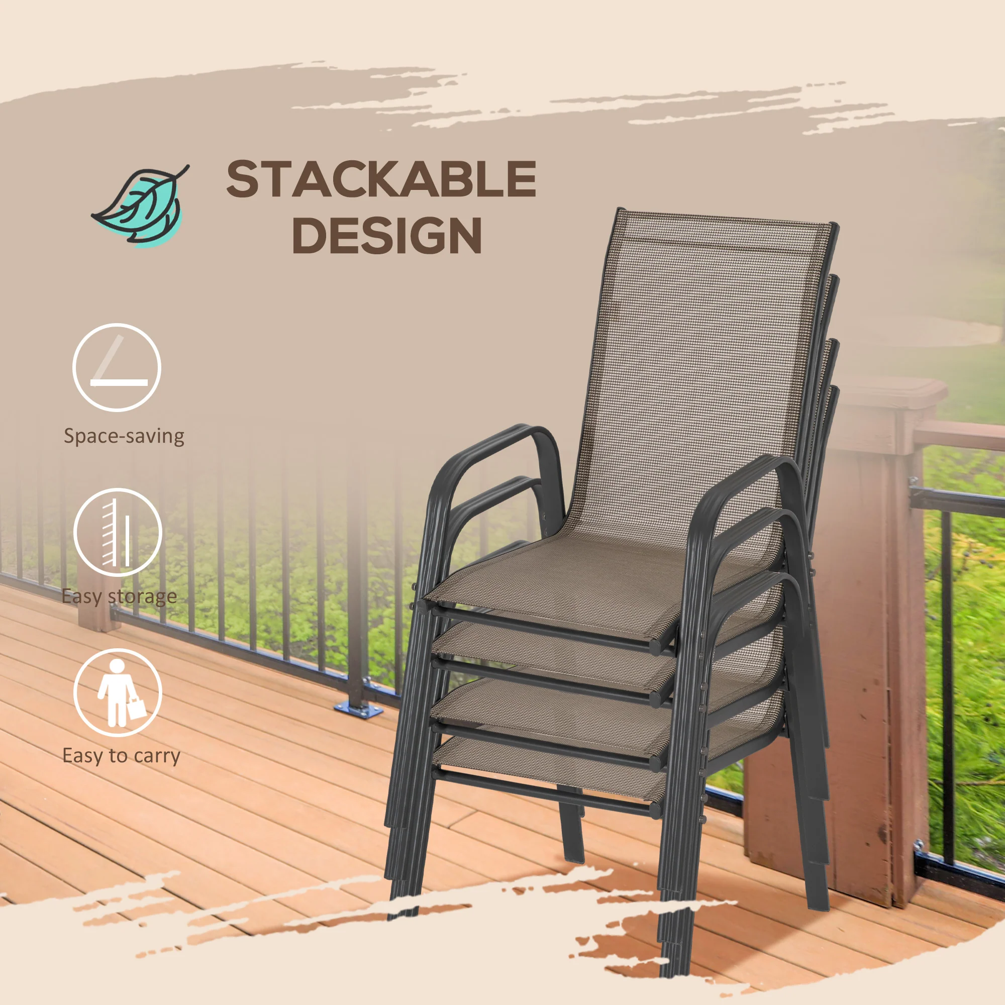 4 Pieces Garden Chairs with High Backrest and Armrest, Dark Grey - Image 7