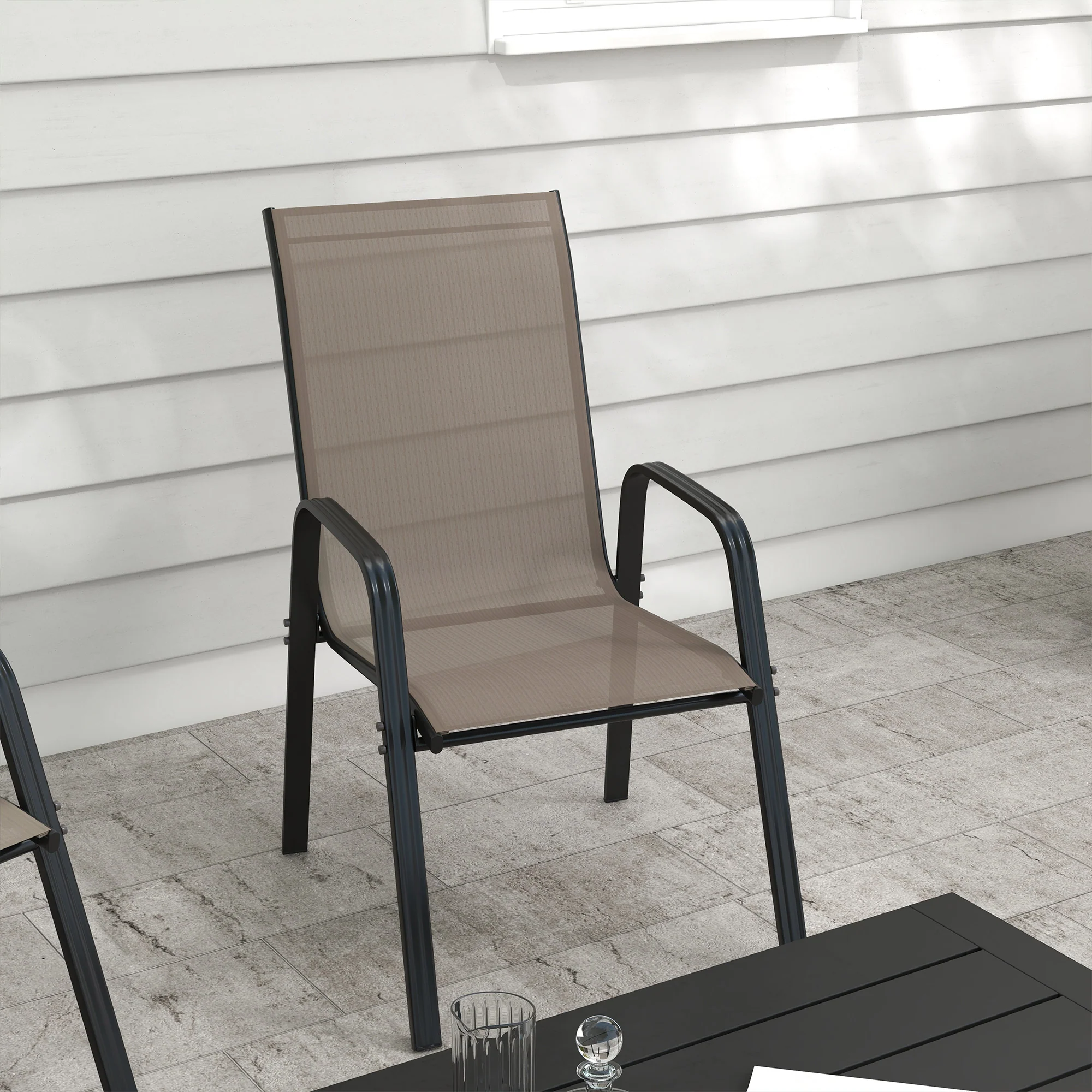 4 Pieces Garden Chairs with High Backrest and Armrest, Dark Grey - Image 9