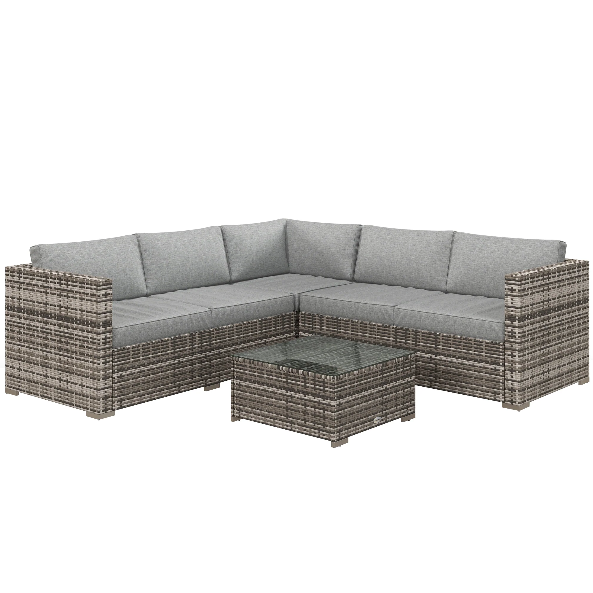 4-Piece Rattan Patio Set with Corner Sofa, Loveseats & Coffee Table, Mixed Grey