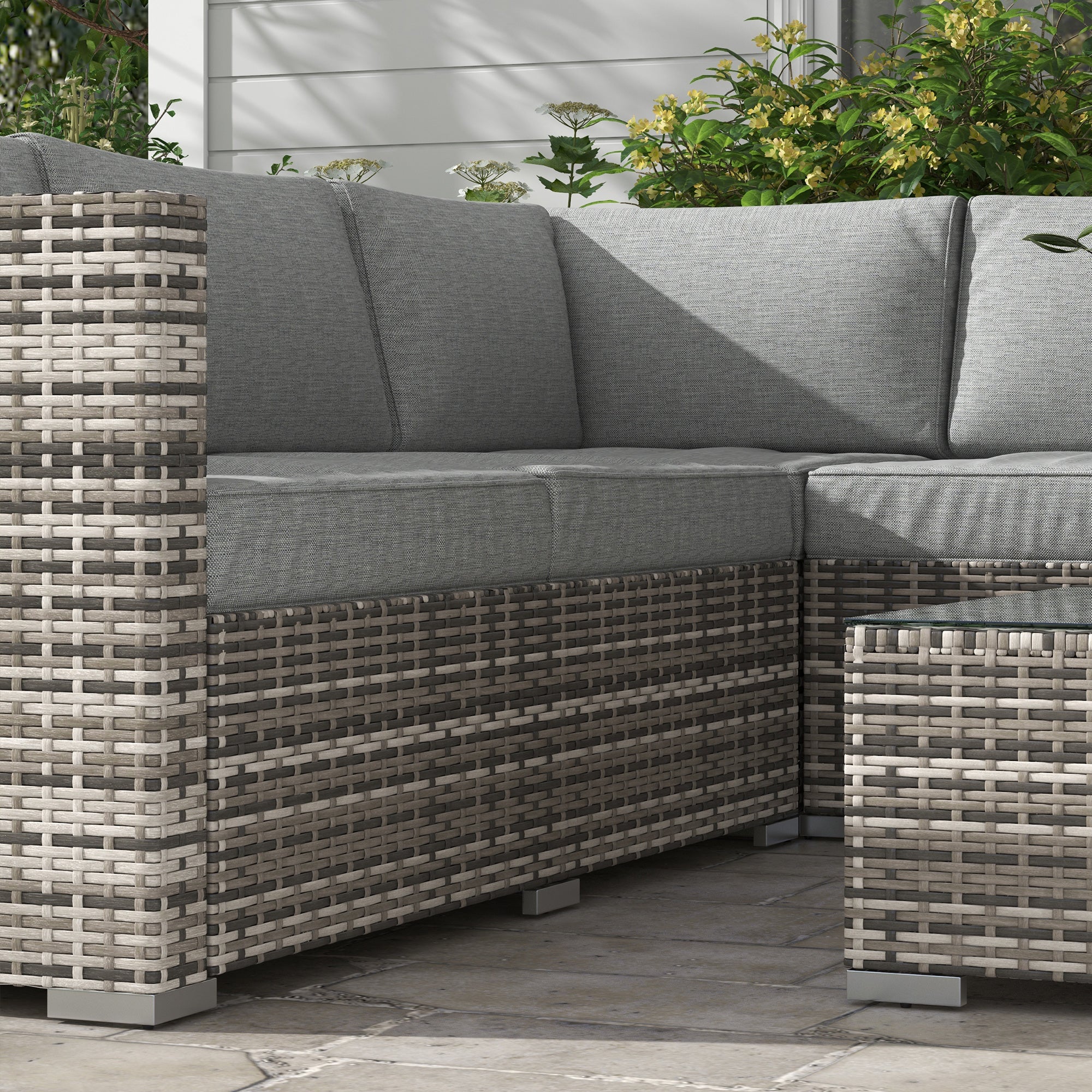 4-Piece Rattan Patio Set with Corner Sofa, Loveseats & Coffee Table, Mixed Grey - Image 10