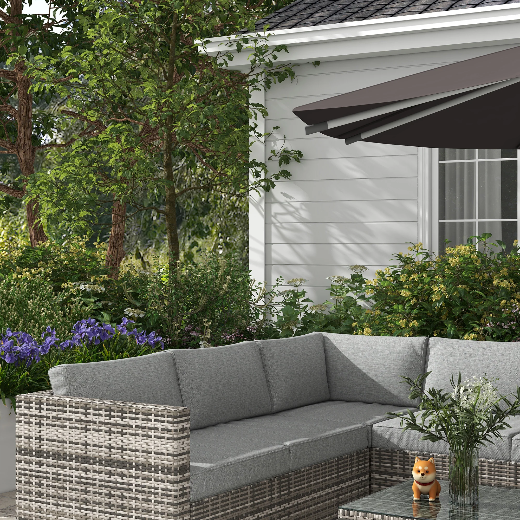 4-Piece Rattan Patio Set with Corner Sofa, Loveseats & Coffee Table, Mixed Grey - Image 11