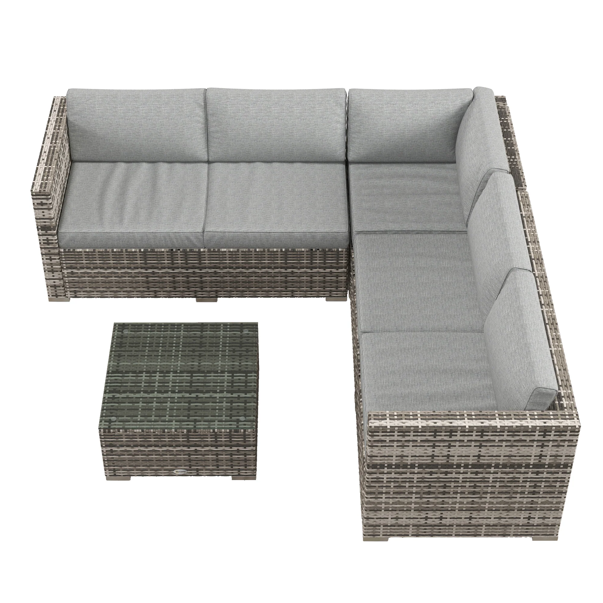 4-Piece Rattan Patio Set with Corner Sofa, Loveseats & Coffee Table, Mixed Grey - Image 2