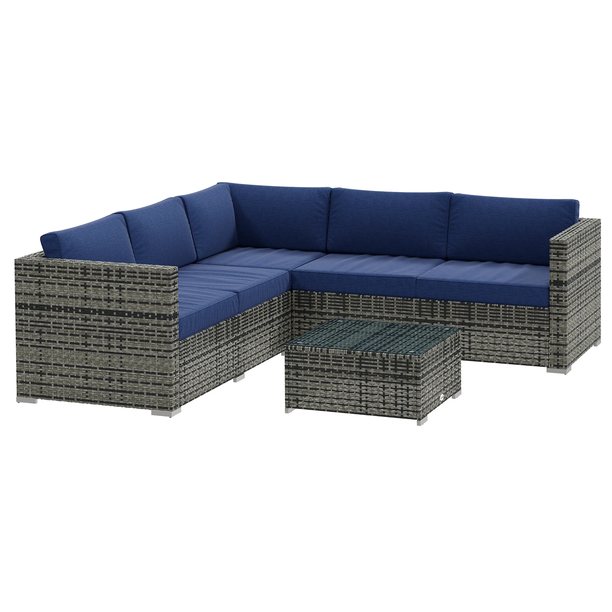 4-Piece Rattan Patio Conversation Set with Corner Sofa, 2 Loveseats & Coffee Table, Navy Blue - Image 12