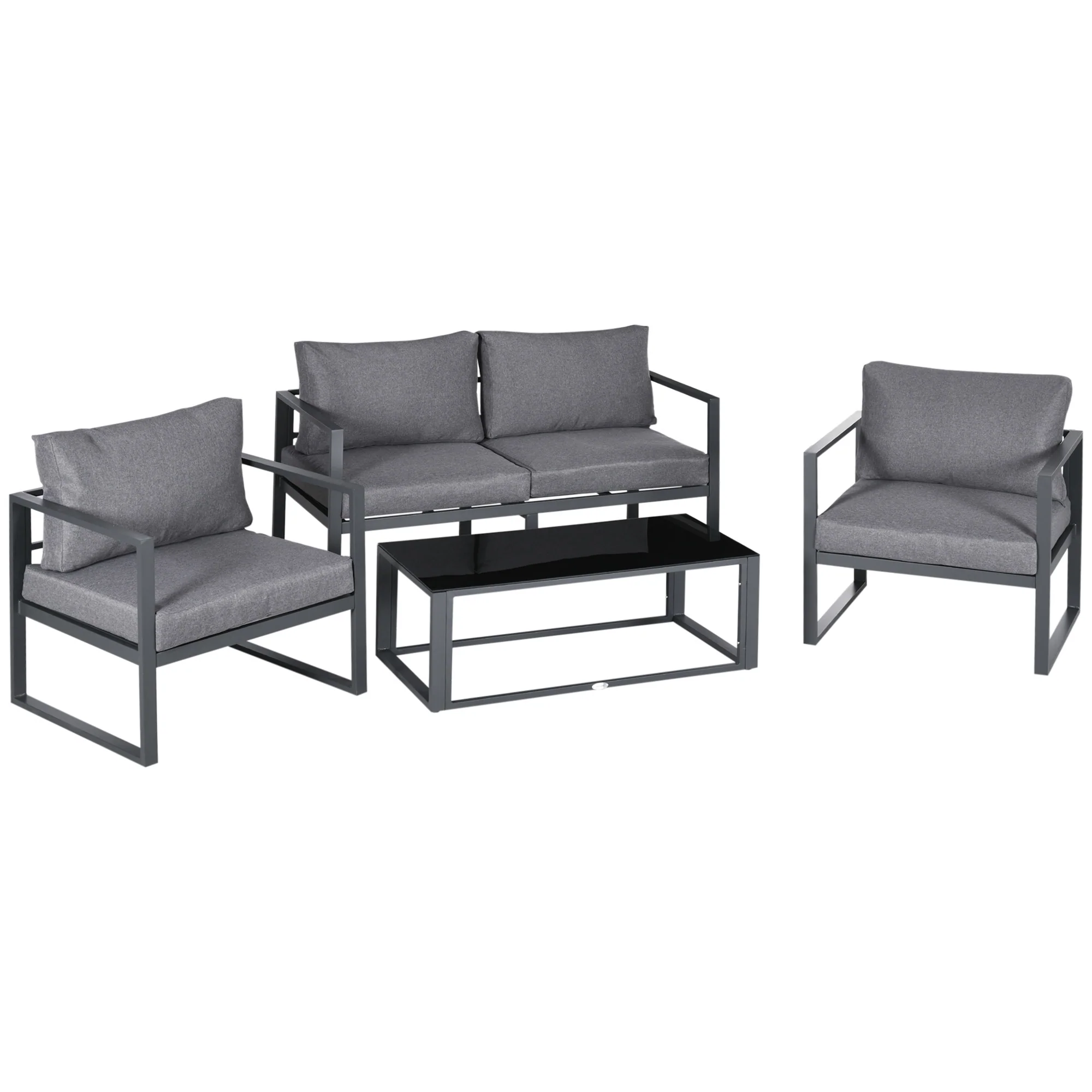 4 Pieces Aluminium Frame Garden Sofa Set w/ Bench, 2 Single Armchair & Side Table, Grey - Image 12