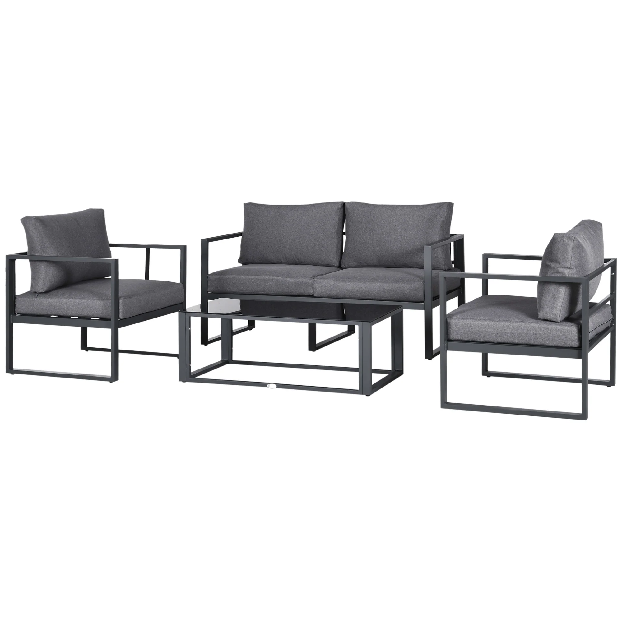 4 Pieces Aluminium Frame Garden Sofa Set w/ Bench, 2 Single Armchair & Side Table, Grey - Image 2