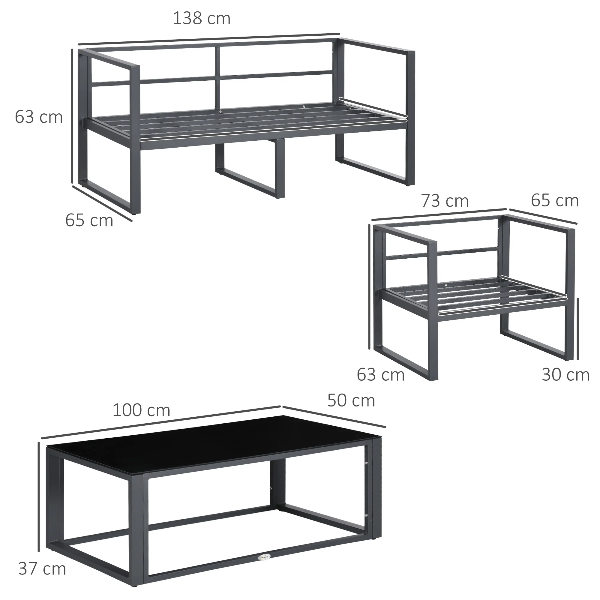 4 Pieces Aluminium Frame Garden Sofa Set w/ Bench, 2 Single Armchair & Side Table, Grey - Image 5