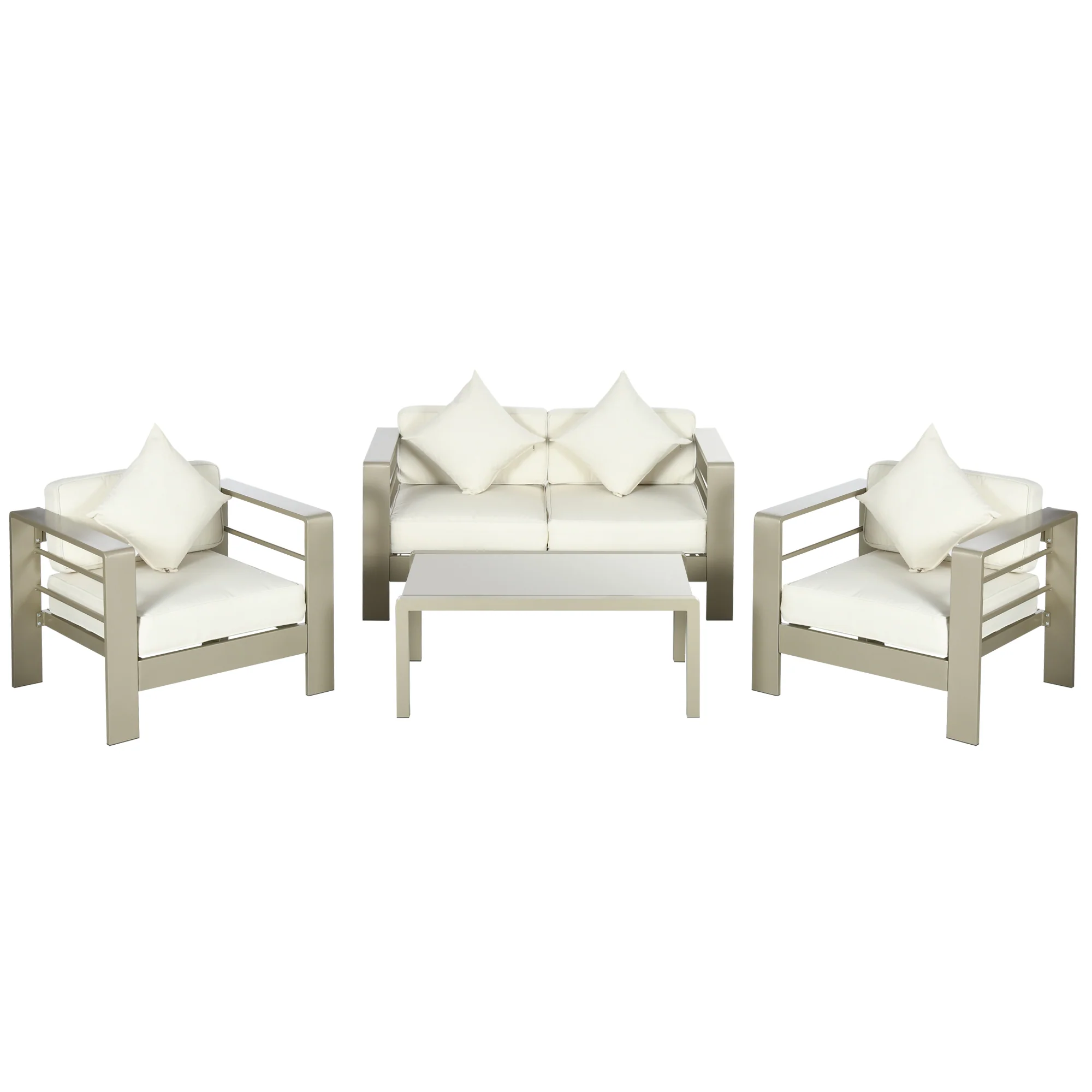 4 Pieces Aluminium Frame Backyard Furniture w/ Loveseat, 2 Chairs & Glass Top Table, Champagne Gold - Image 2