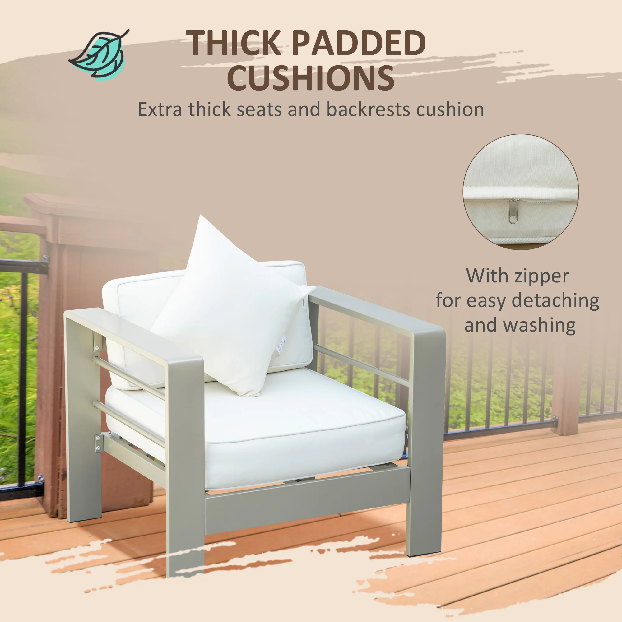 4 Pieces Aluminium Frame Backyard Furniture w/ Loveseat, 2 Chairs & Glass Top Table, Champagne Gold - Image 7