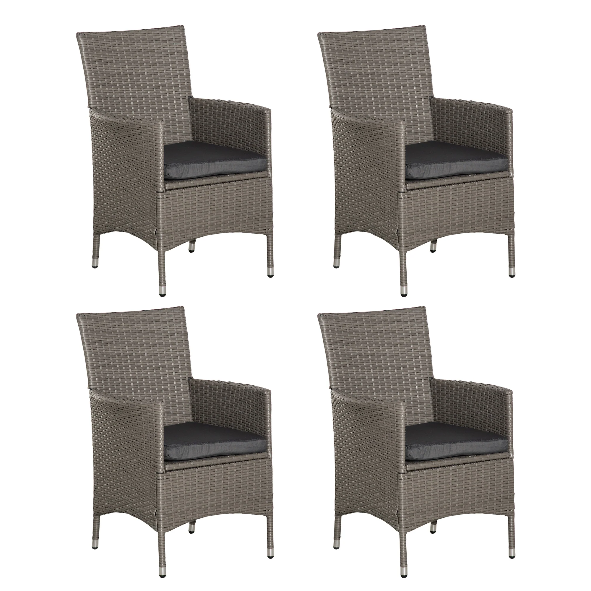 4 Pieces Outdoor Rattan Armchairs Set with Cushion, High Backrest, Grey