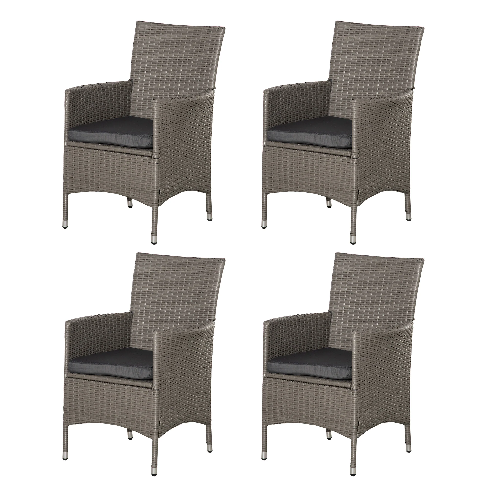 4 Pieces Outdoor Rattan Armchairs Set with Cushion, High Backrest, Grey - Image 2