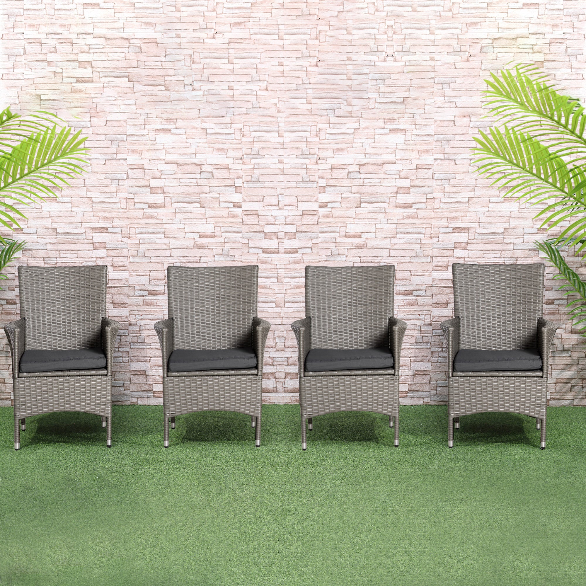 4 Pieces Outdoor Rattan Armchairs Set with Cushion, High Backrest, Grey - Image 4