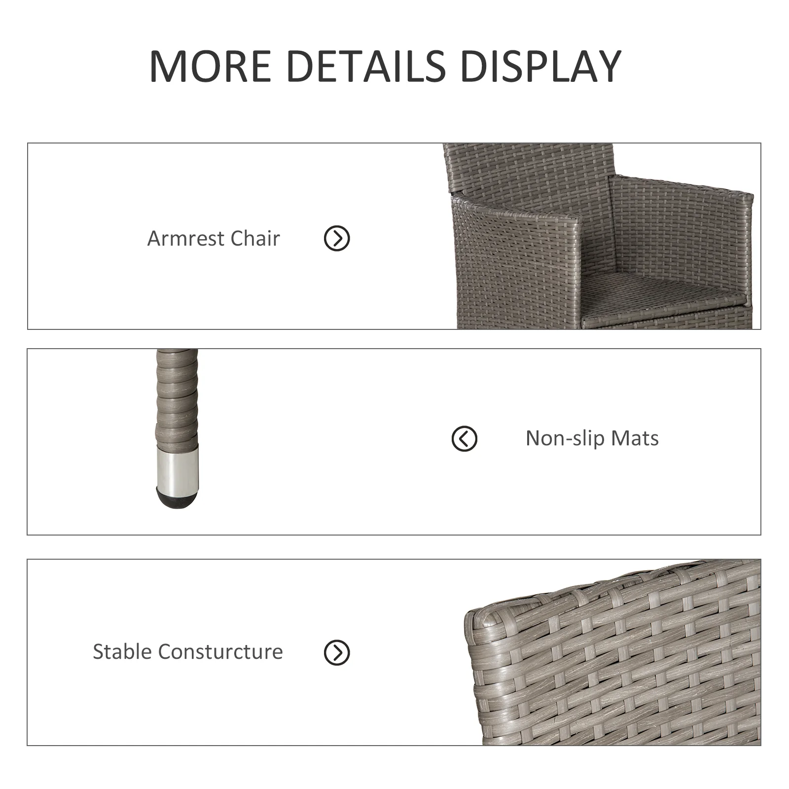 4 Pieces Outdoor Rattan Armchairs Set with Cushion, High Backrest, Grey - Image 7