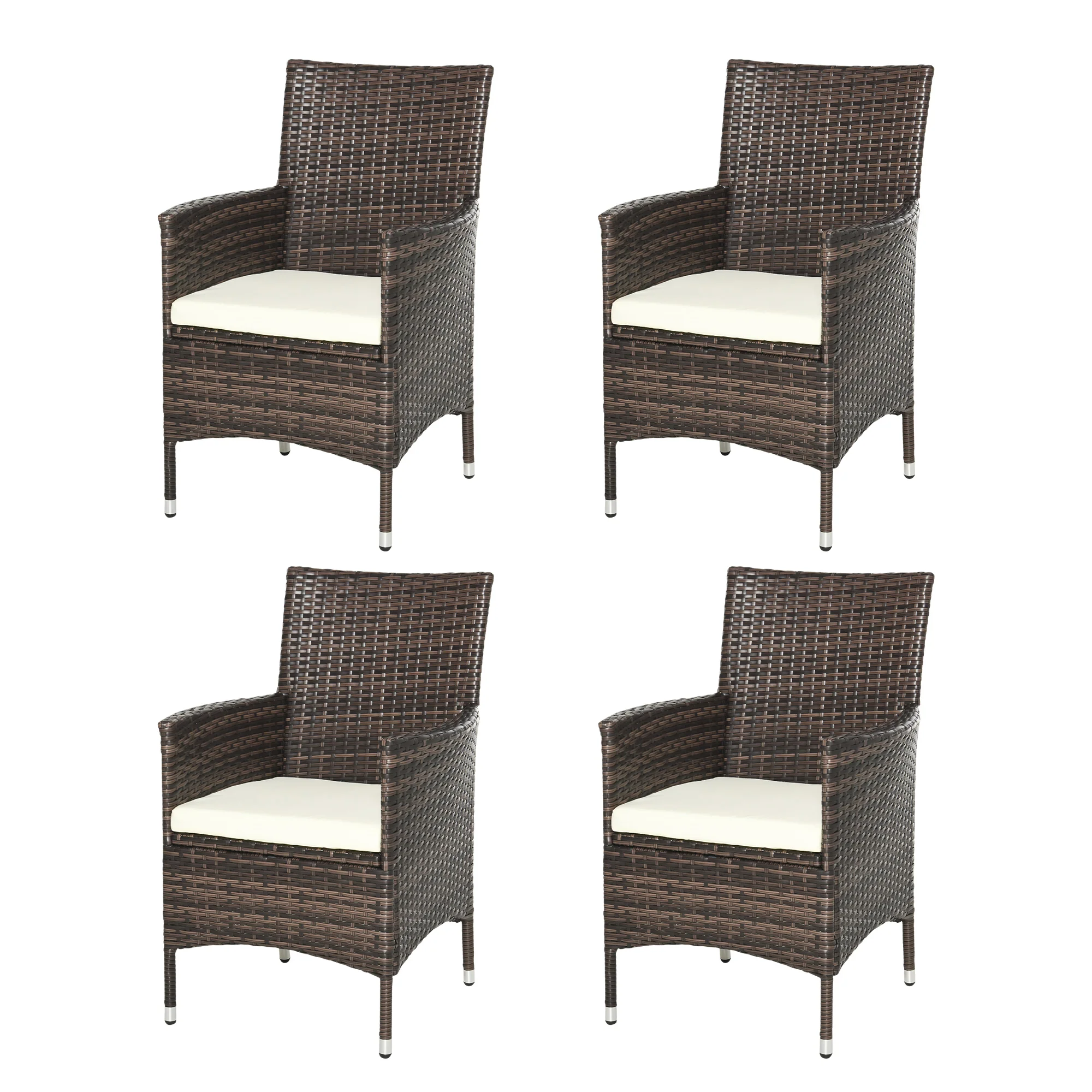 4 Pieces Outdoor Rattan Armchairs Set with Cushion, High Backrest, Mixed Brown - Image 2