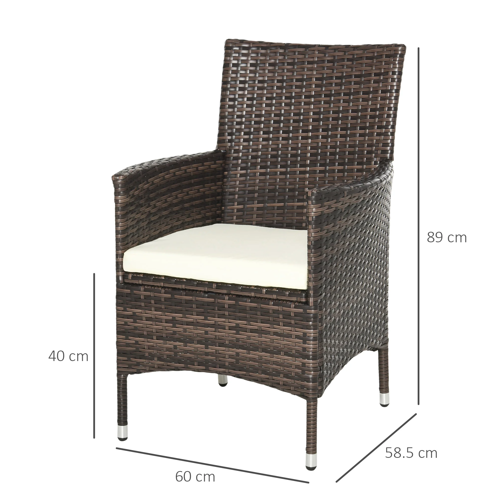 4 Pieces Outdoor Rattan Armchairs Set with Cushion, High Backrest, Mixed Brown - Image 5