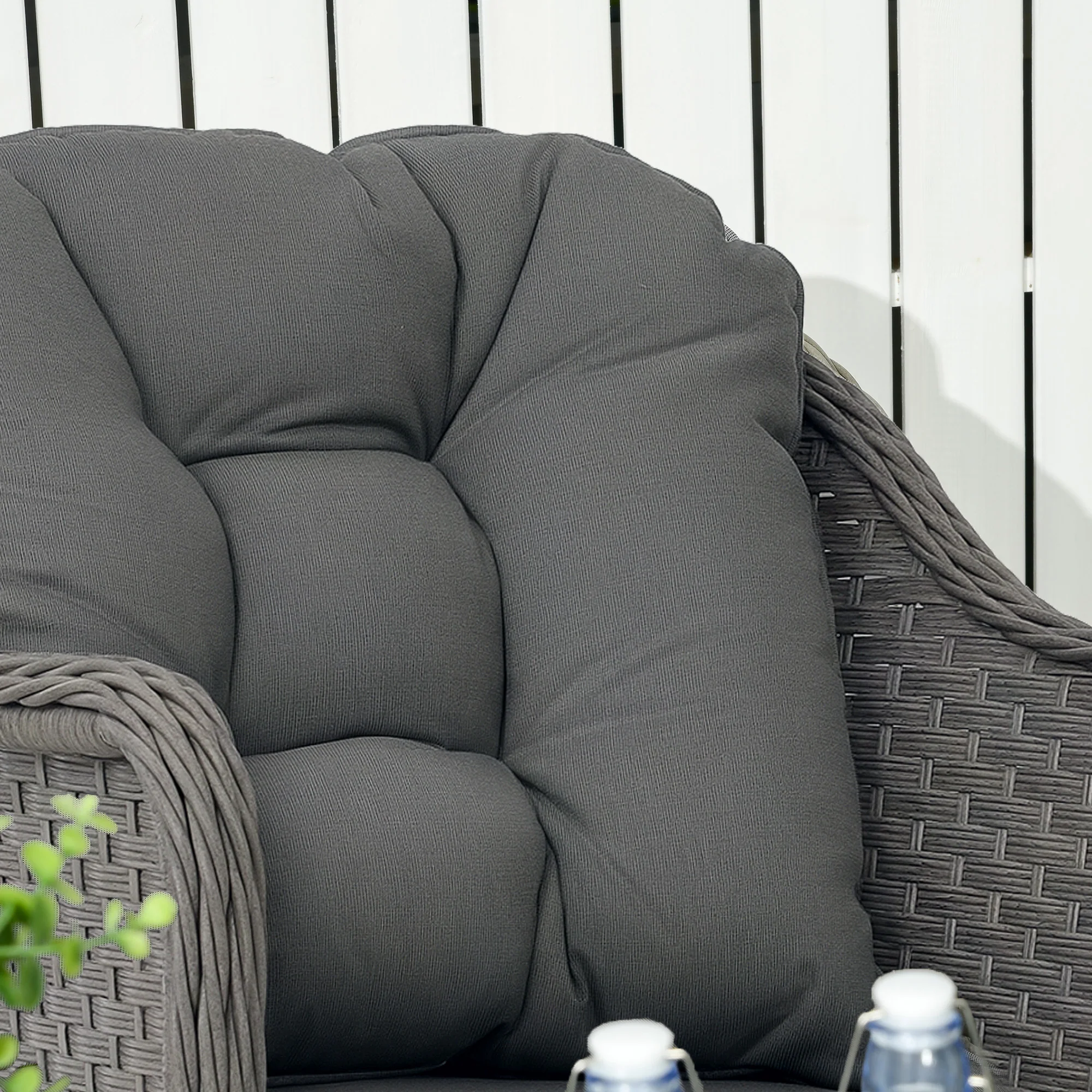 4 Pieces Patio Wicker Sofa Set w/ Tempered Glass Top Table, Loveseat & Armchairs, Light Grey - Image 10