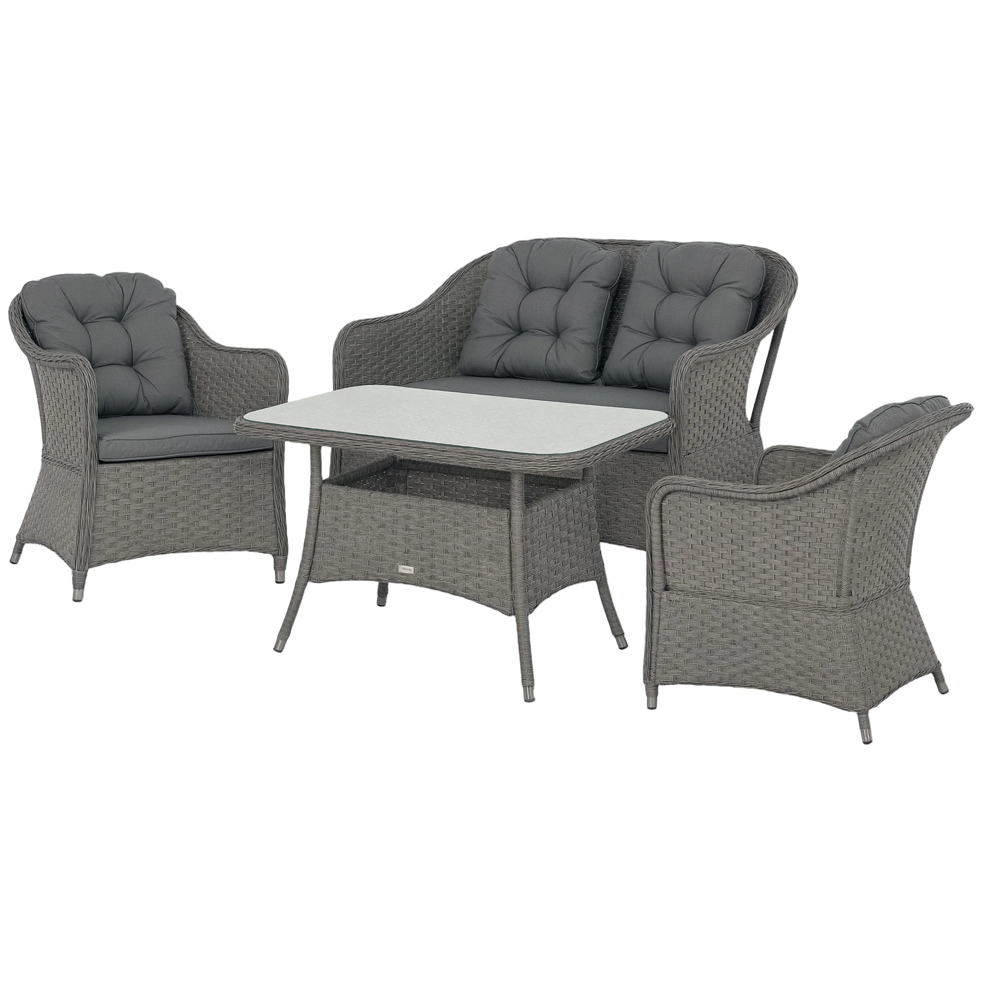 4 Pieces Patio Wicker Sofa Set w/ Tempered Glass Top Table, Loveseat & Armchairs, Light Grey - Image 2