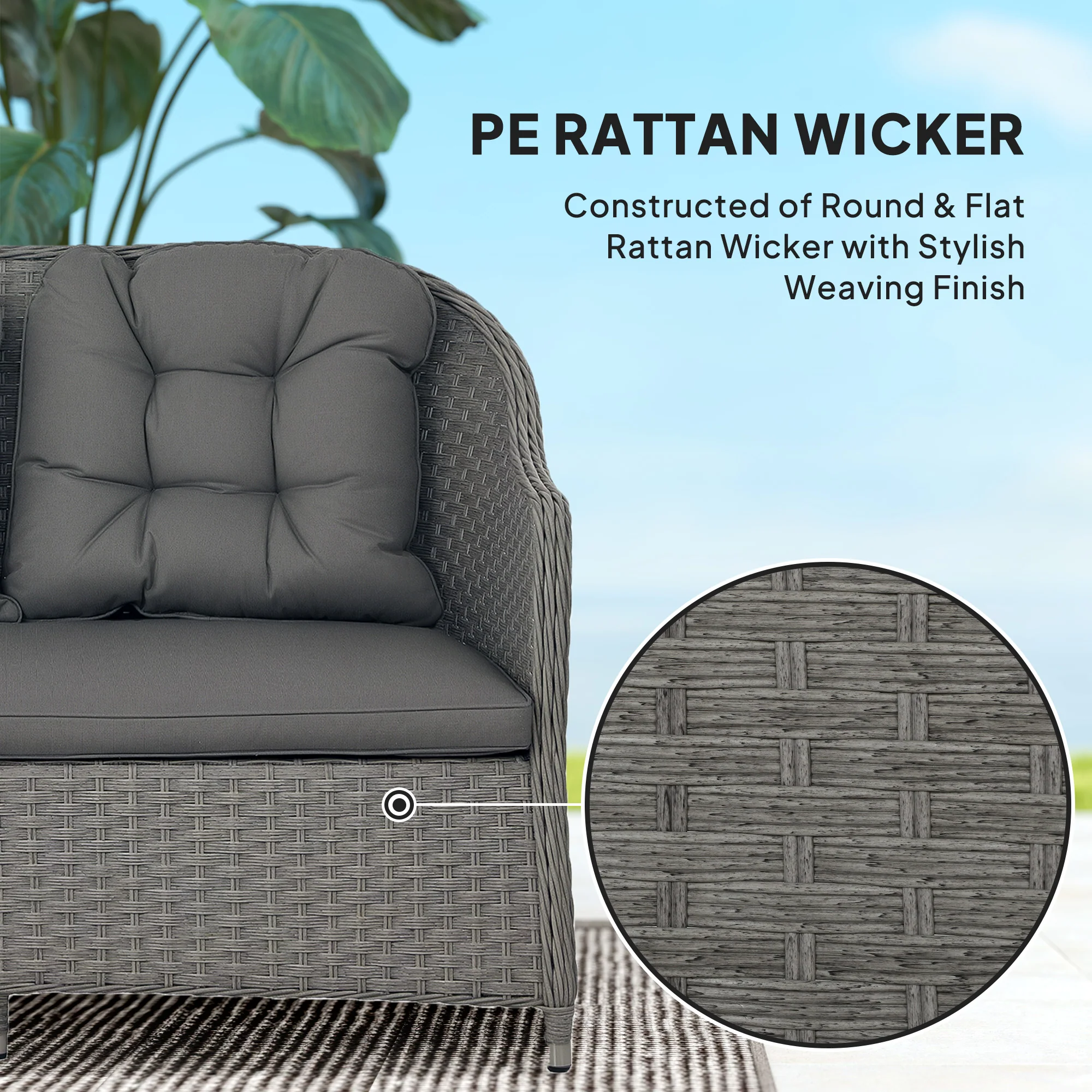 4 Pieces Patio Wicker Sofa Set w/ Tempered Glass Top Table, Loveseat & Armchairs, Light Grey - Image 6